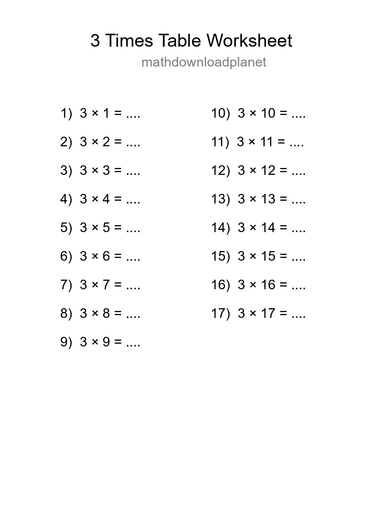 3 Times Table Worksheet For Grade 2 - Part 97
