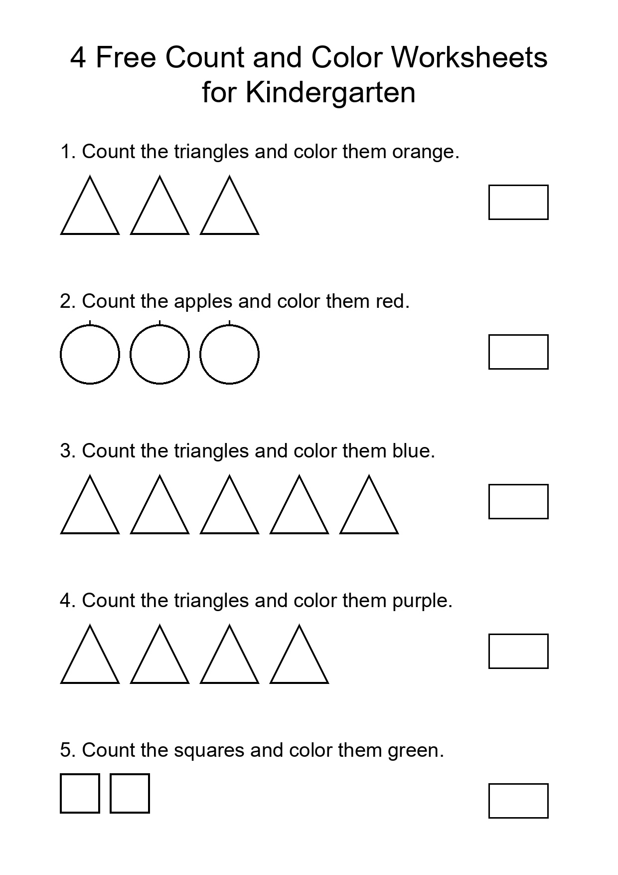 4 Free Count and Color Worksheets for Kindergarten