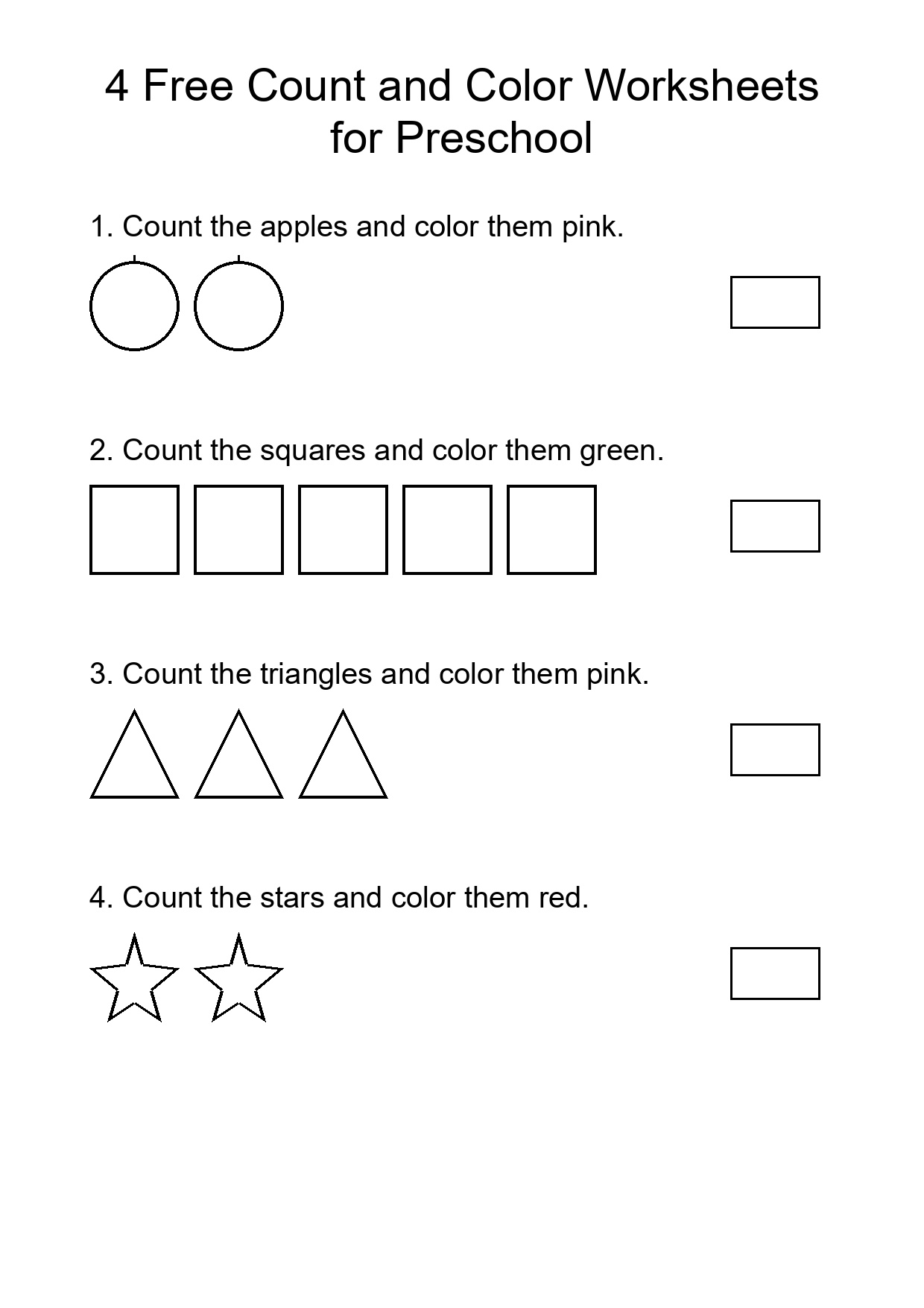 4 Free Count and Color Worksheets for Preschool