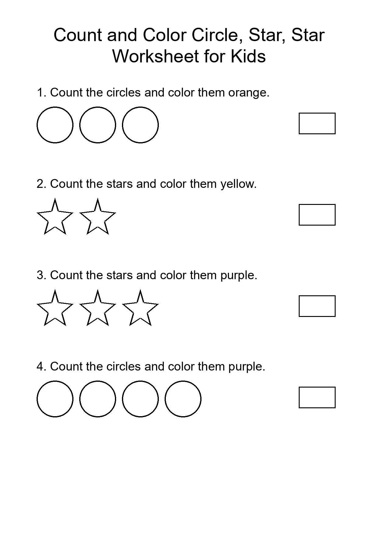 Count and Color Circle, Star, Star Worksheet for Kids