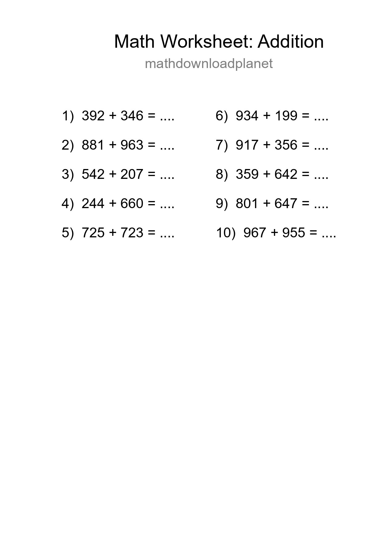 Free 10 Addition Math Worksheet For Grade 5 - Part 45