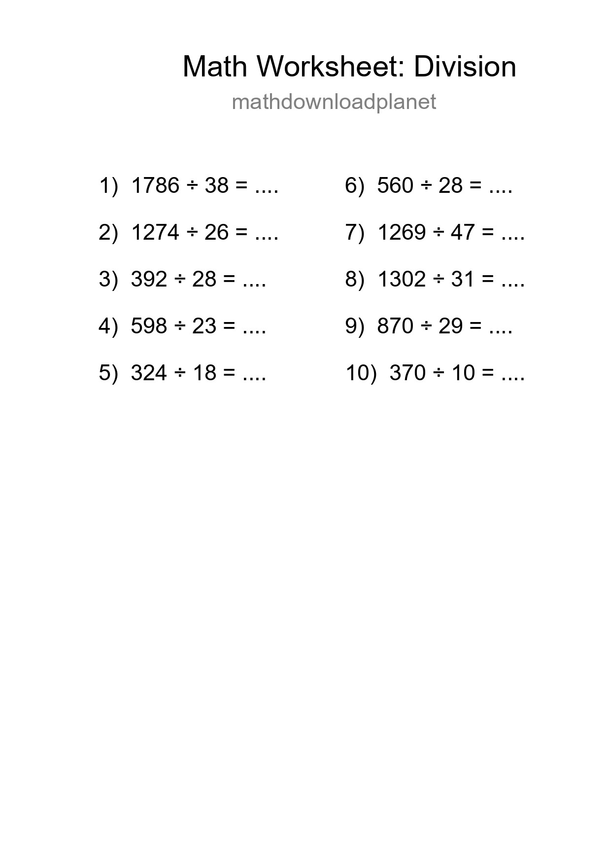 Free 10 Division Math Worksheet For Grade 2 With Answers - Part 290