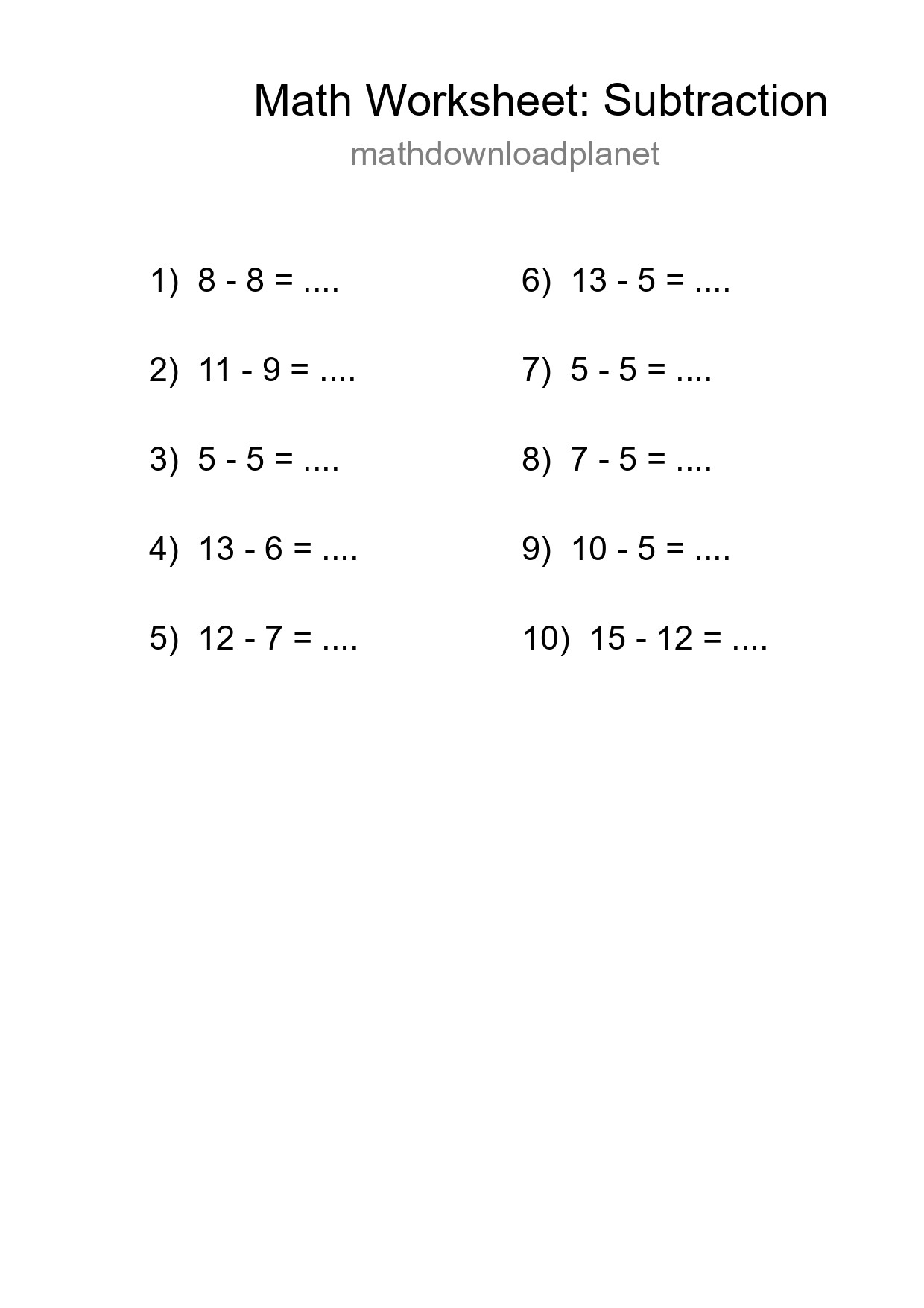 Free 10 Subtraction Math Worksheet For Grade 2 - Part 206