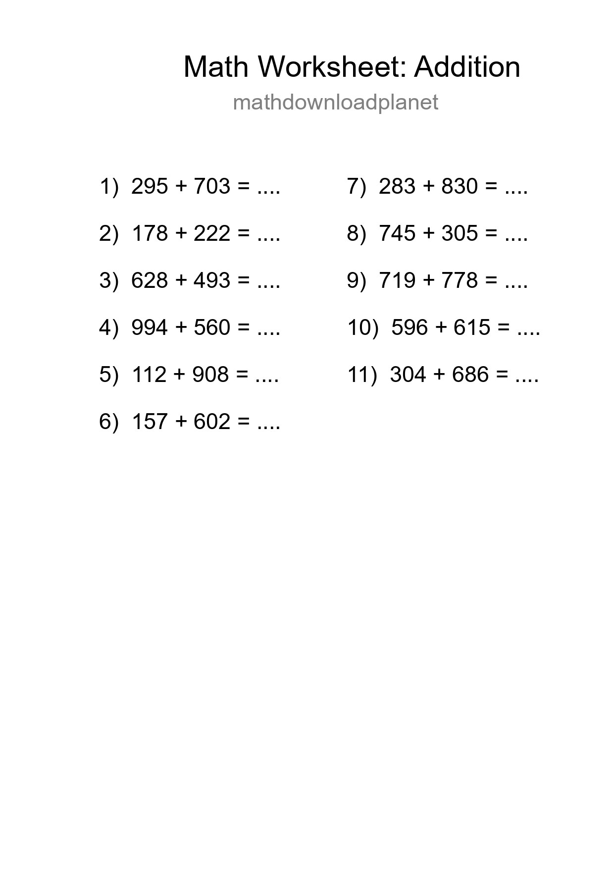 Free 11 Addition Math Worksheet For Grade 5 With Answers - Part 144