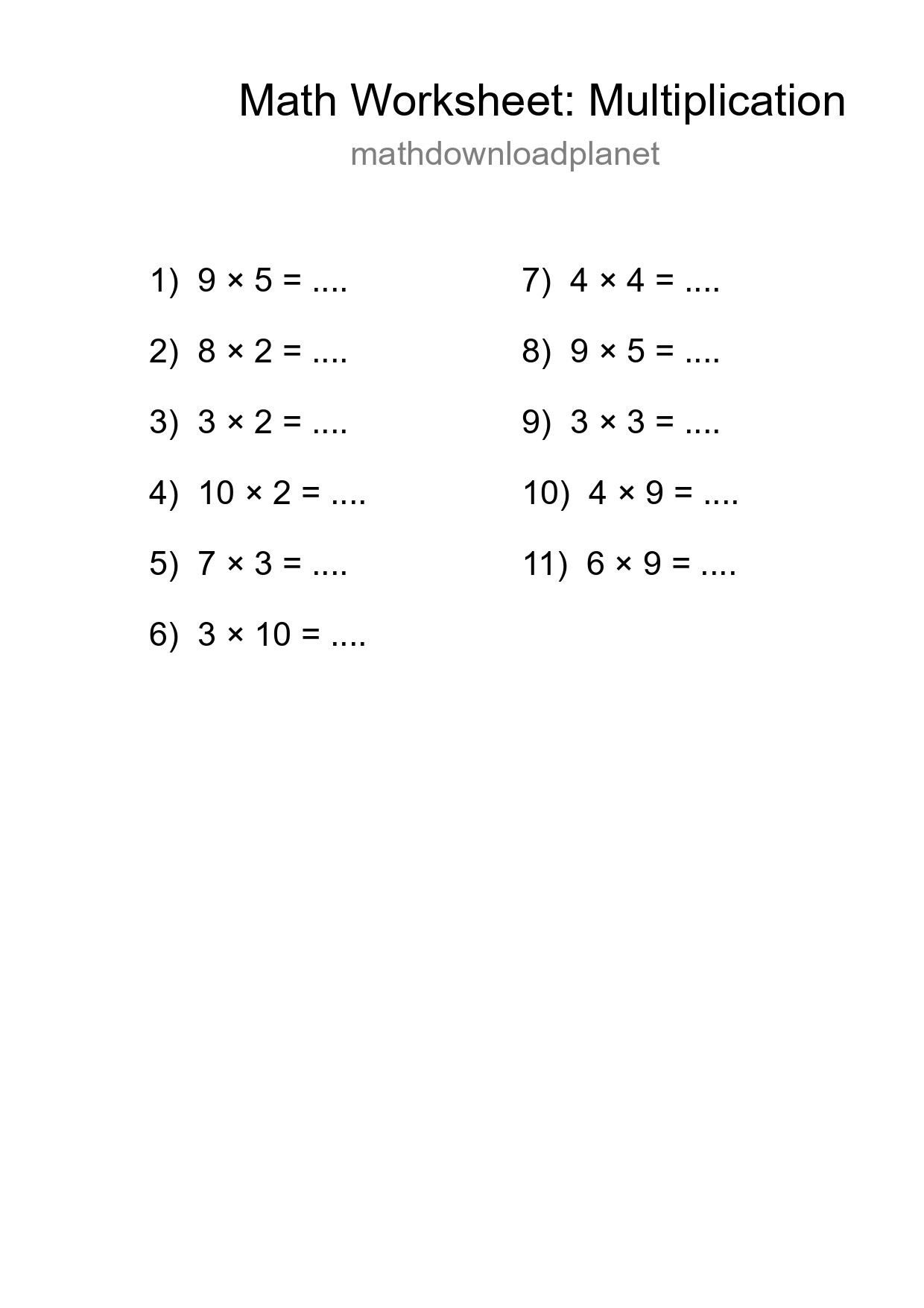 Free 11 Multiplication Math Worksheet For Grade 1 - Part 62