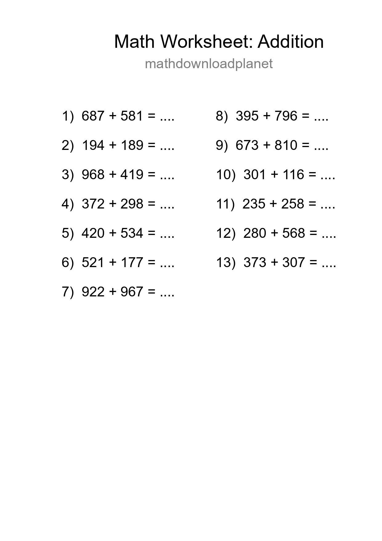 Free 13 Addition Math Worksheet For Grade 5 - Part 122