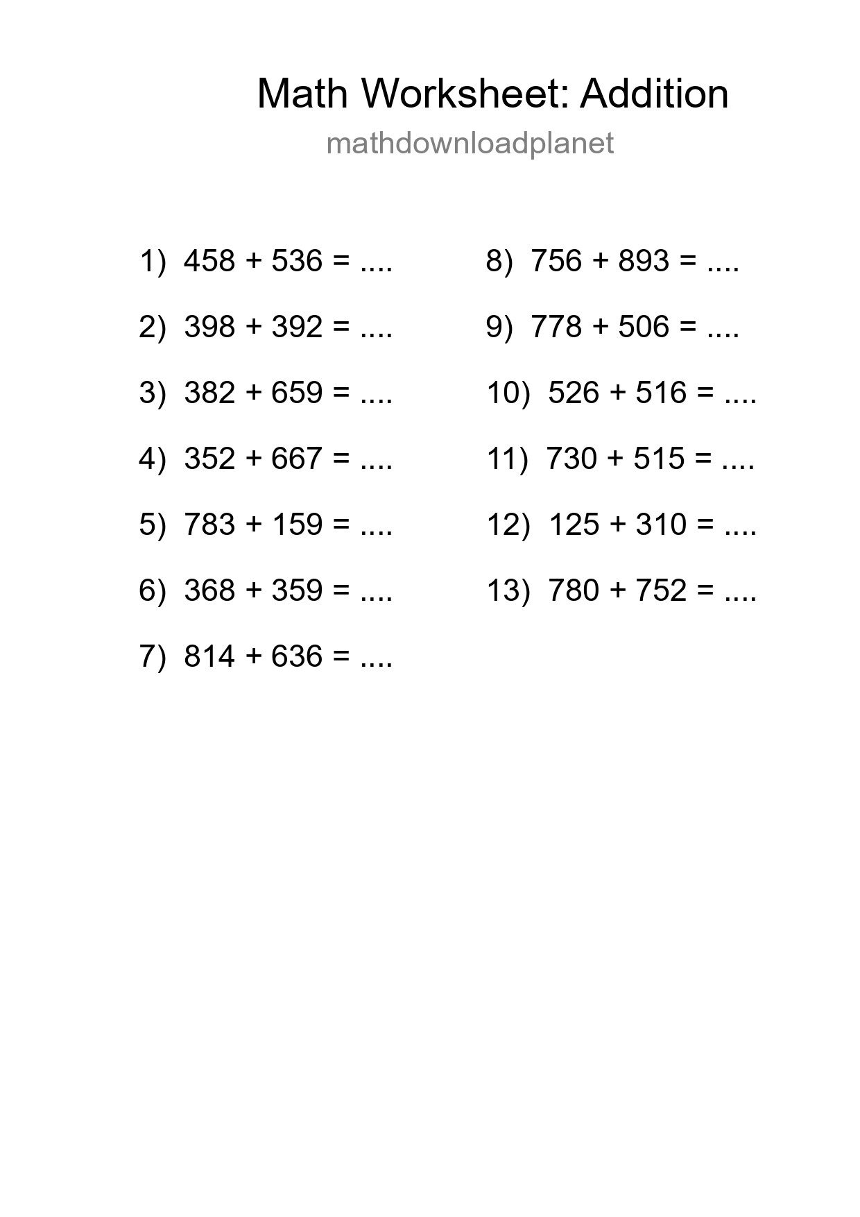 Free 13 Addition Math Worksheet For Grade 5 - Part 23