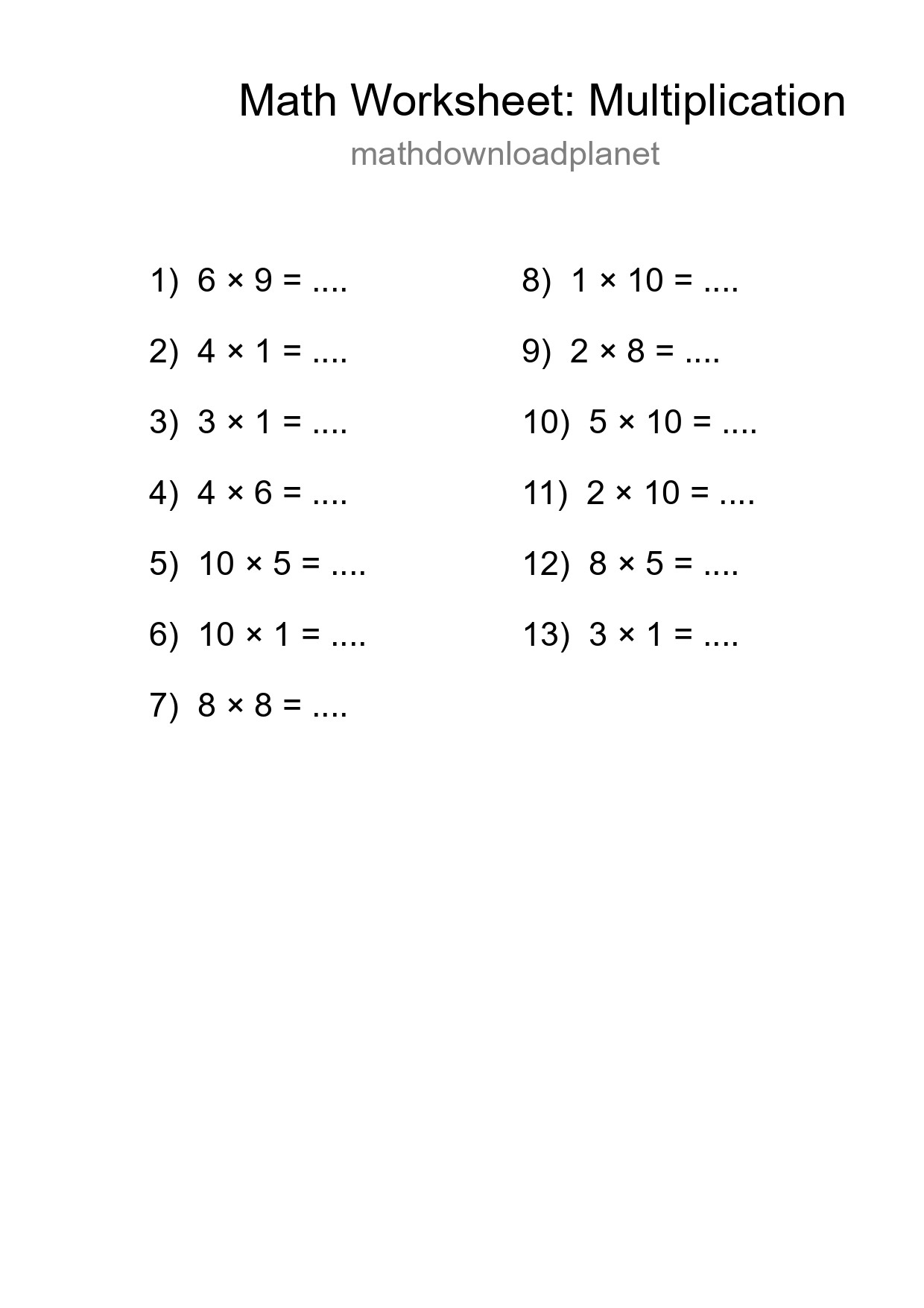Free 13 Multiplication Math Worksheet For Grade 1 - Part 73