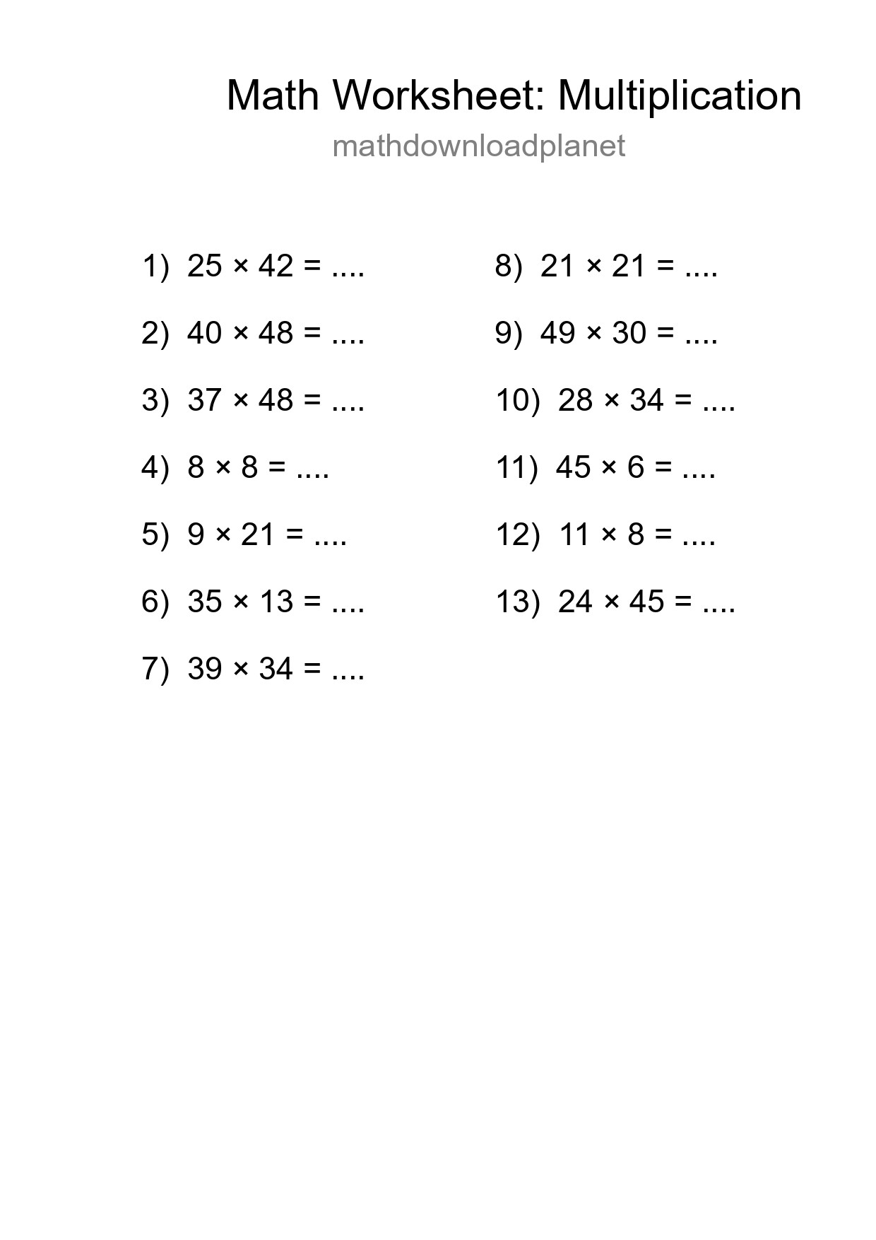 Free 13 Multiplication Math Worksheet For Grade 2 With Answers - Part 238