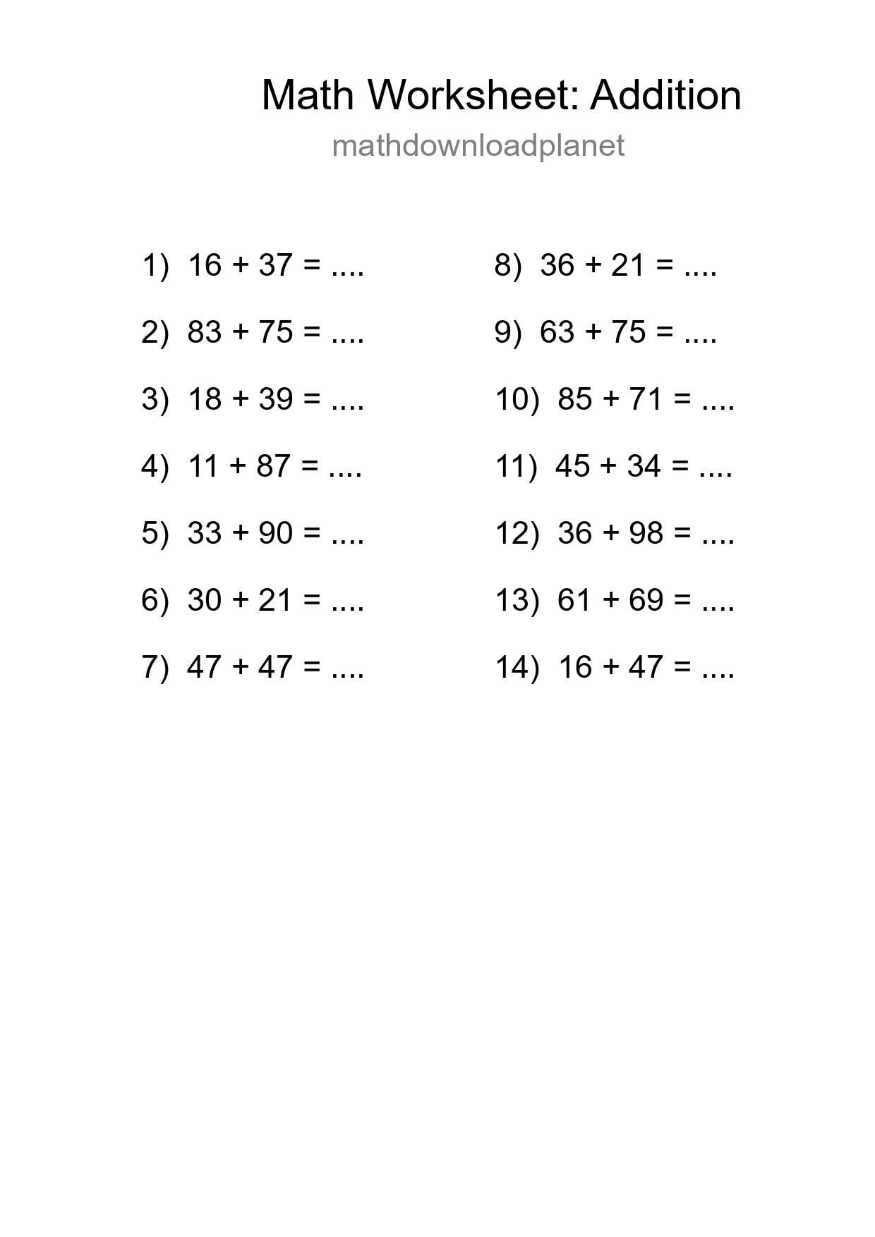 Free 14 Addition Math Worksheet For Grade 3 With Answers - Part 243