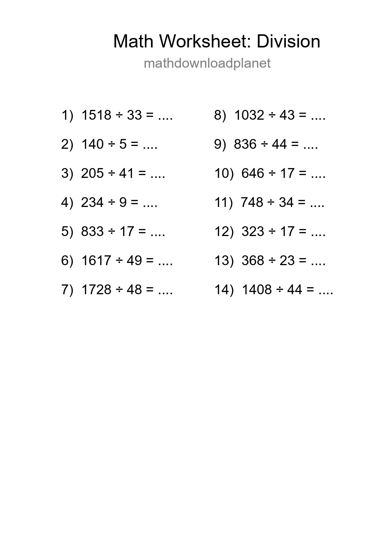 Free 14 Division Math Worksheet For Grade 2 With Answers - Part 103