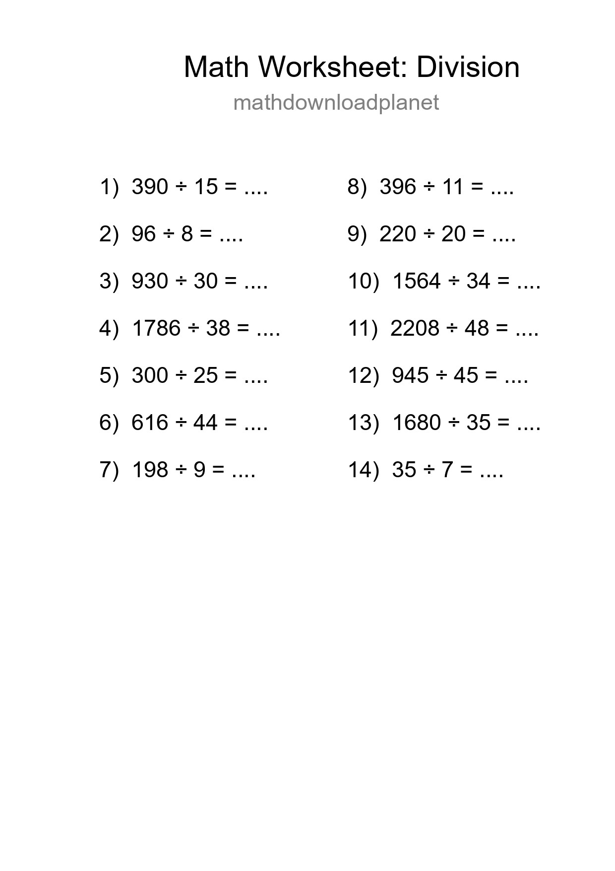 Free 14 Division Math Worksheet For Grade 2 With Answers - Part 202