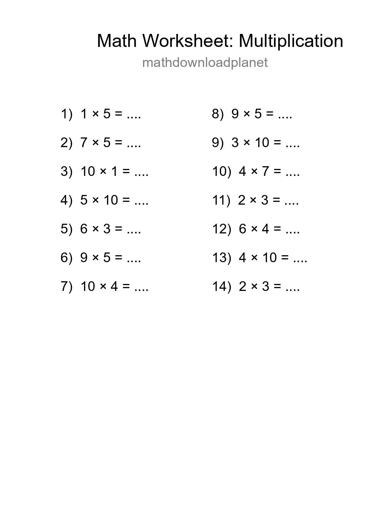 Free 14 Multiplication Math Worksheet For Grade 1 - Part 282