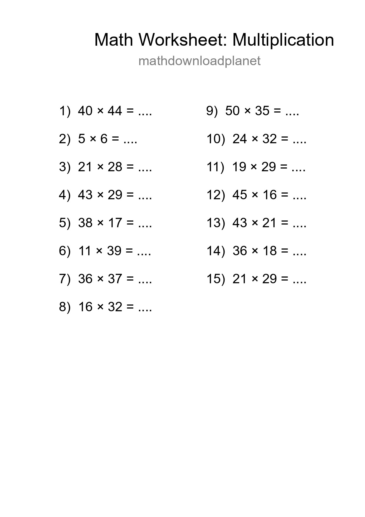 Free 15 Multiplication Math Worksheet For Grade 2 With Answers - Part 18