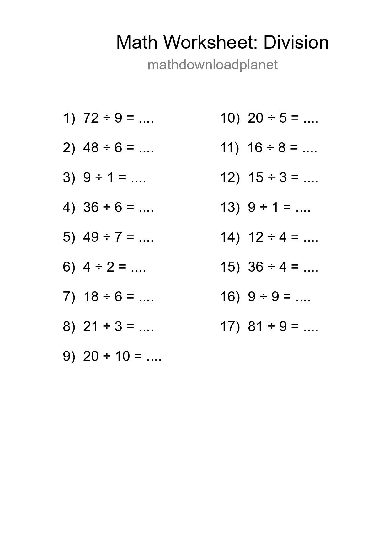 Free 17 Division Math Worksheet For Grade 1 - Part 191