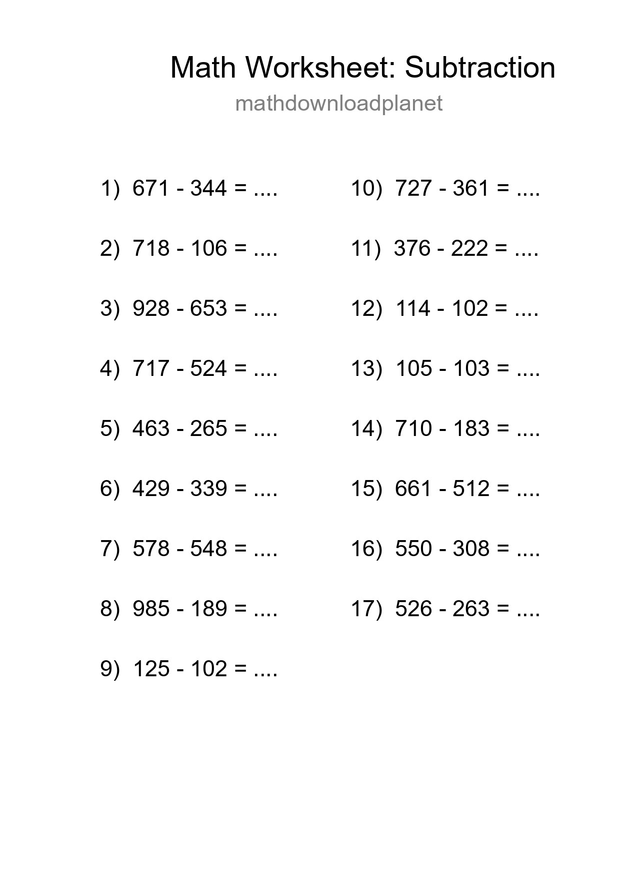 Free 17 Subtraction Math Worksheet For Grade 5 With Answers - Part 107
