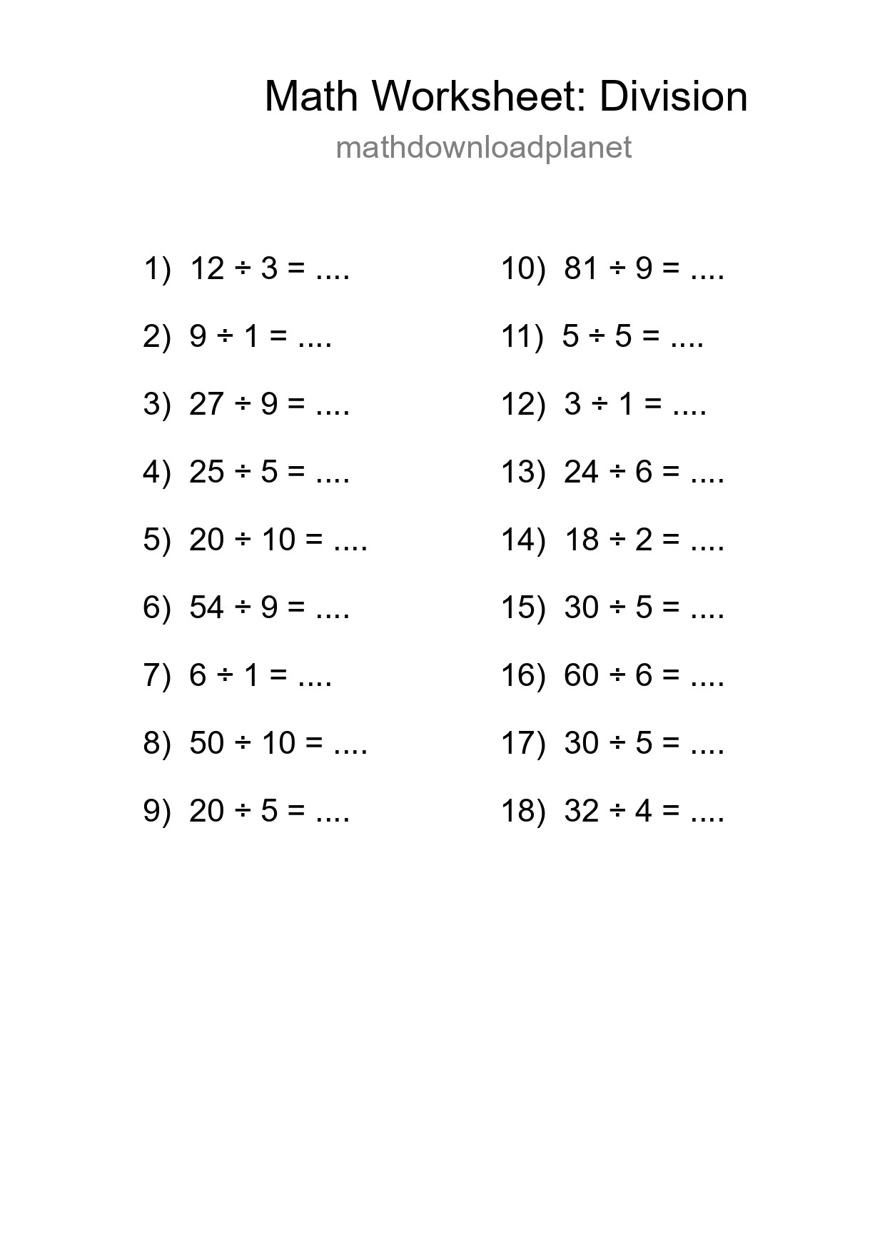 Free 18 Division Math Worksheet For Grade 1 With Answers - Part 15