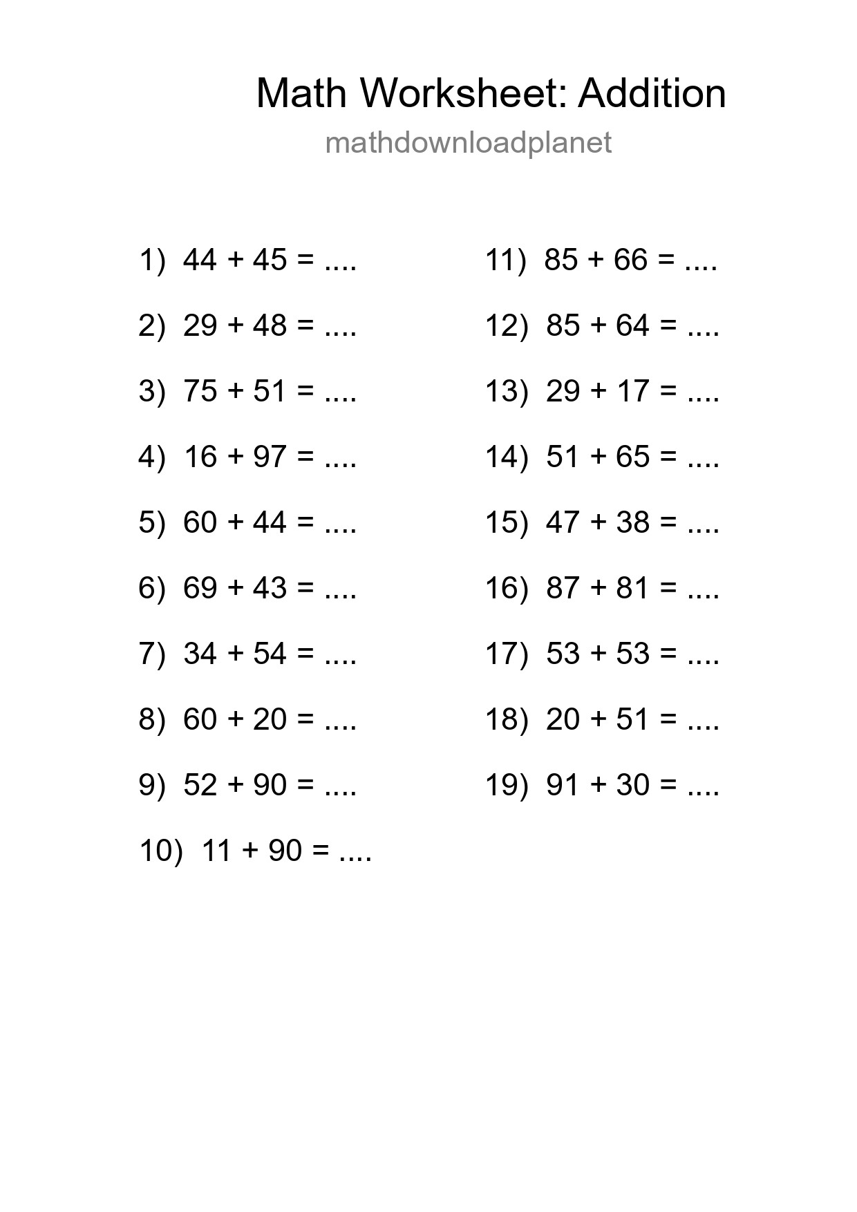 Free 19 Addition Math Worksheet For Grade 3 With Answers - Part 221