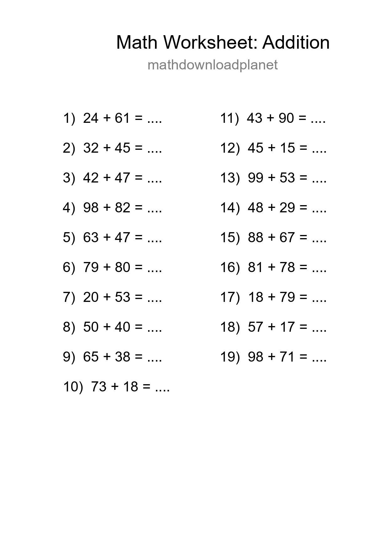 Free 19 Addition Math Worksheet For Grade 3 With Answers - Part 67