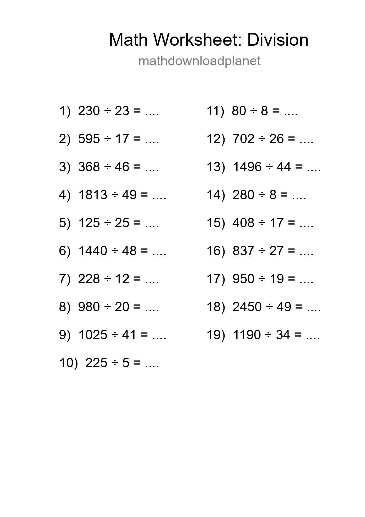 Free 19 Division Math Worksheet For Grade 2 With Answers - Part 125