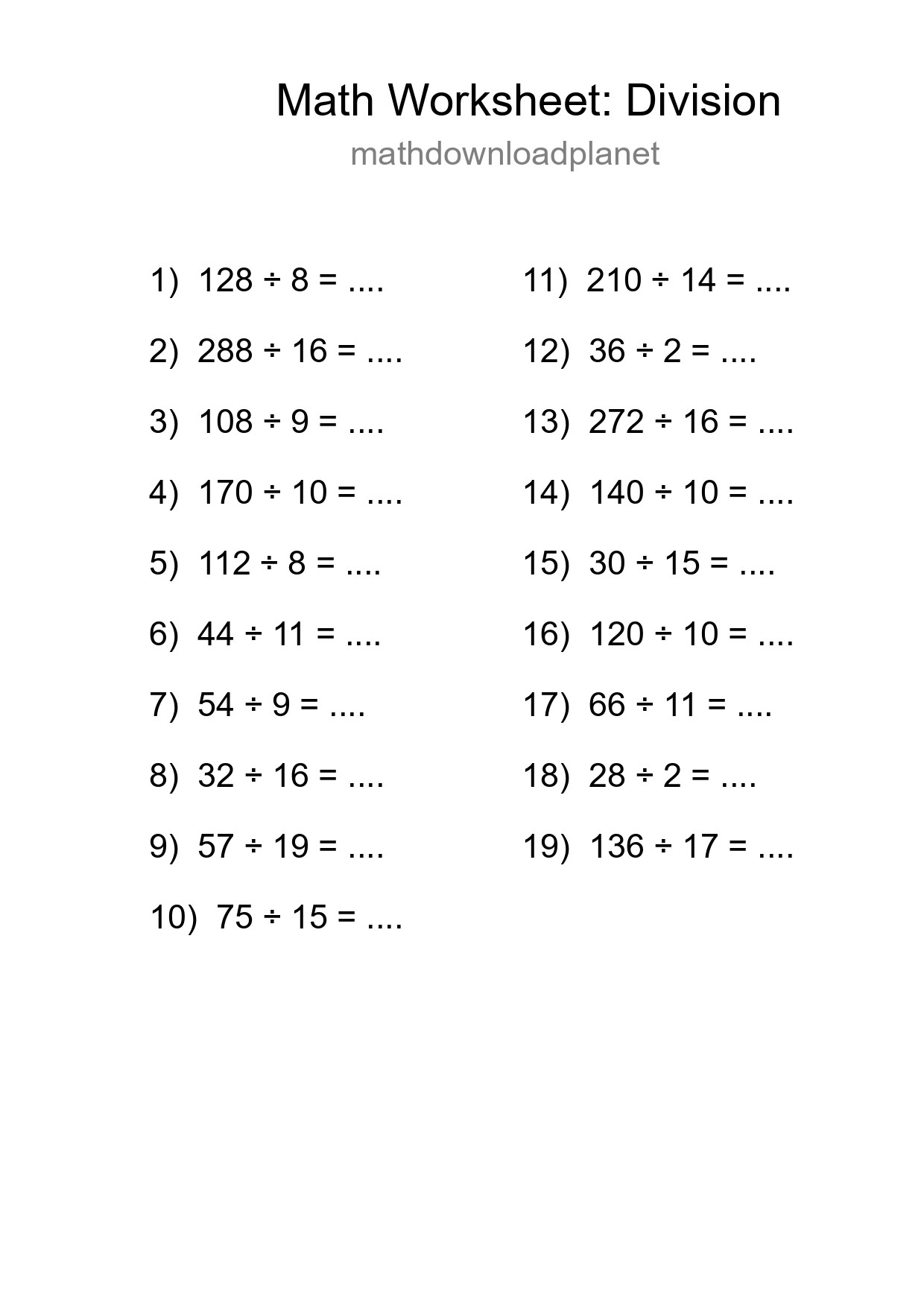 Free 19 Division Math Worksheet For Grade 2 With Answers - Part 147