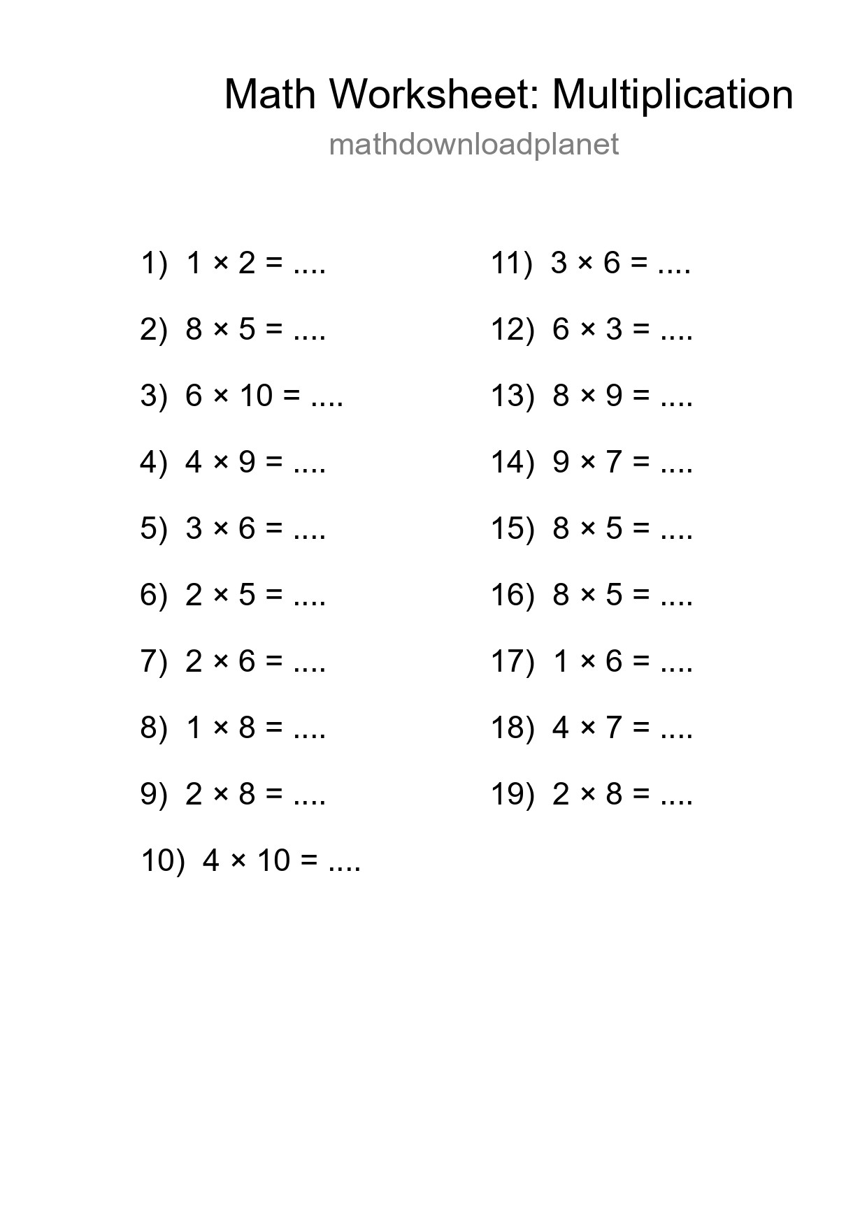 Free 19 Multiplication Math Worksheet For Grade 1 - Part 139