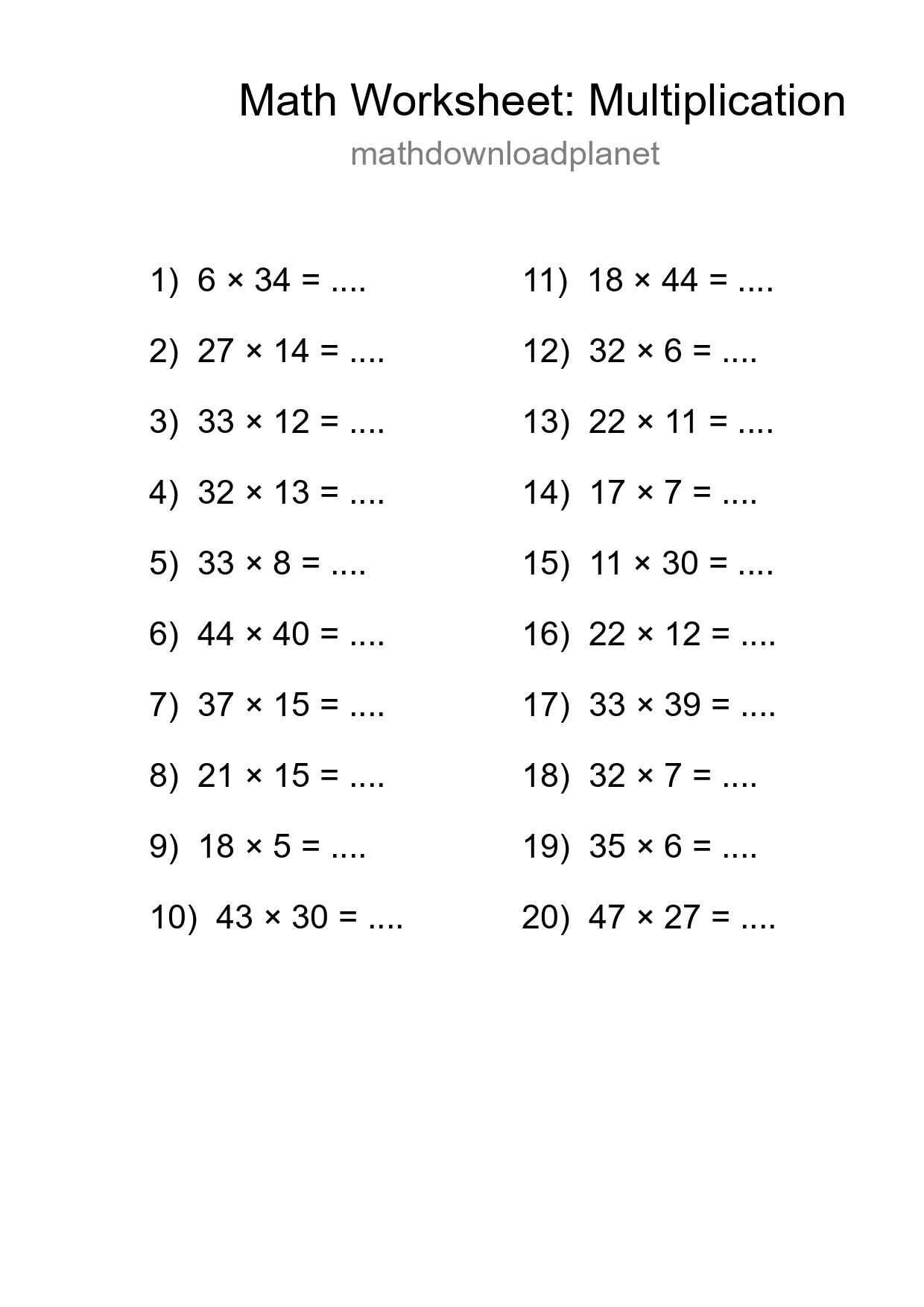 Free 20 Multiplication Math Worksheet For Grade 2 - Part 51