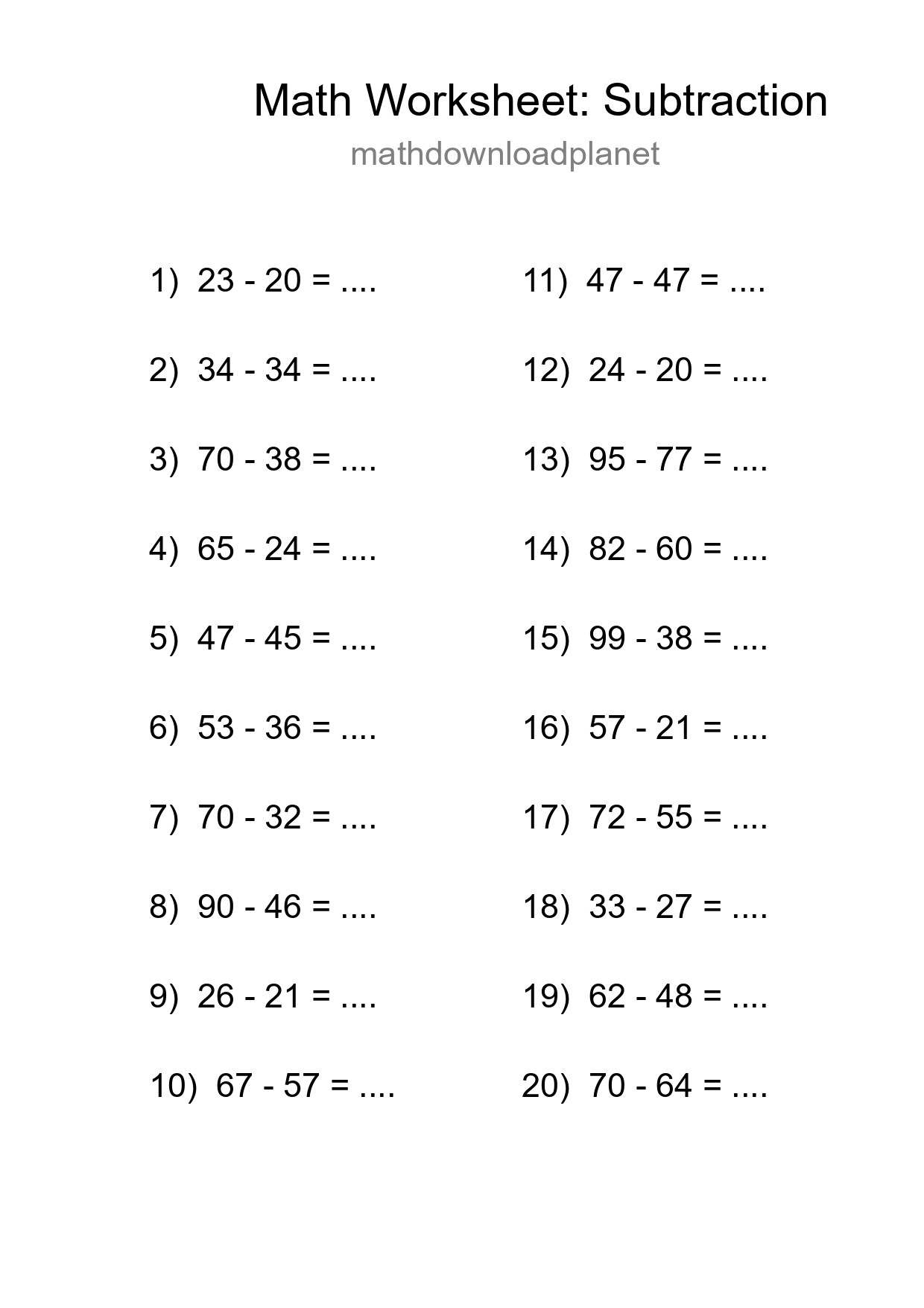 Free 20 Subtraction Math Worksheet For Grade 3 - Part 118