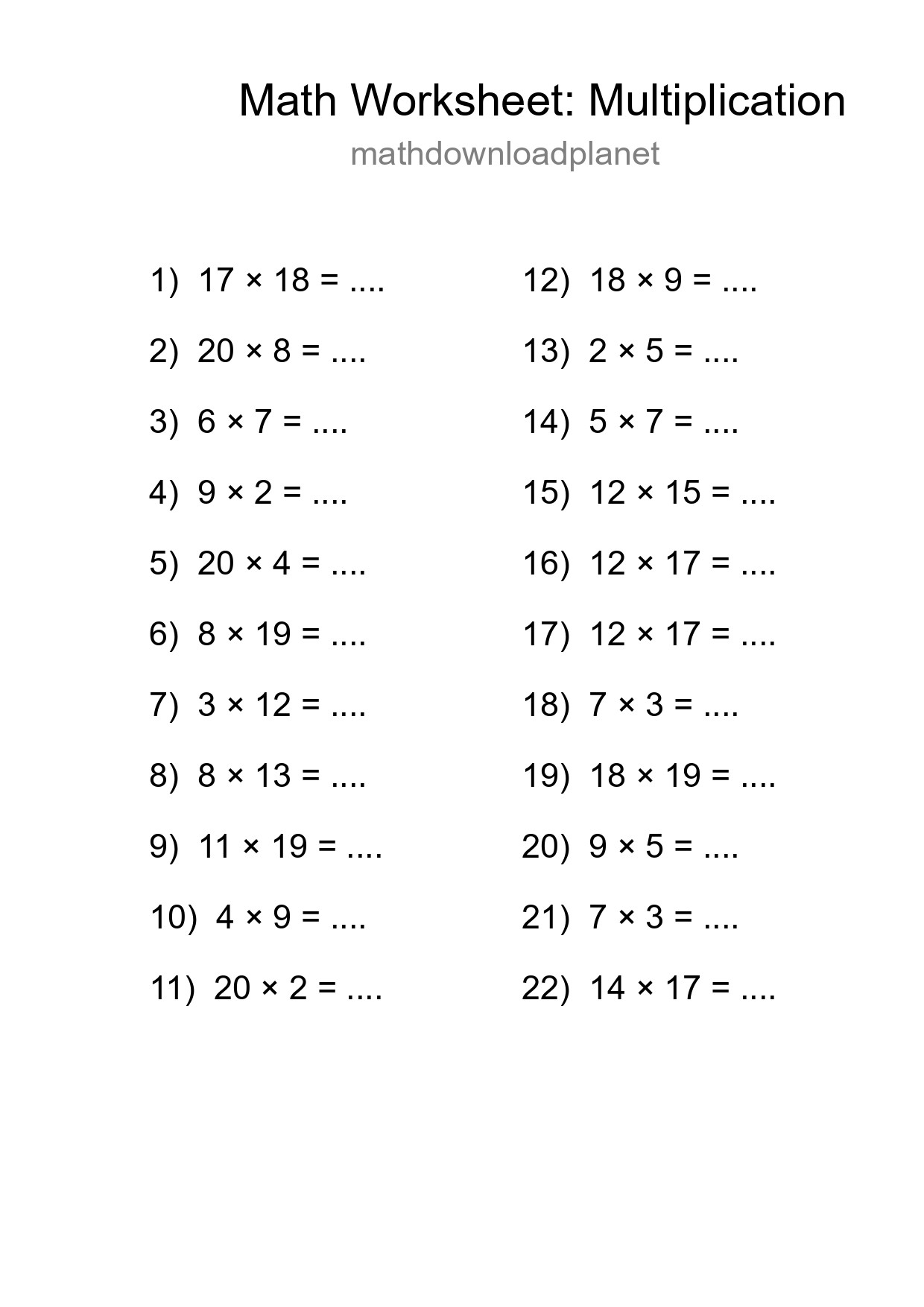 Free 22 Multiplication Math Worksheet For Grade 2 With Answers - Part 216