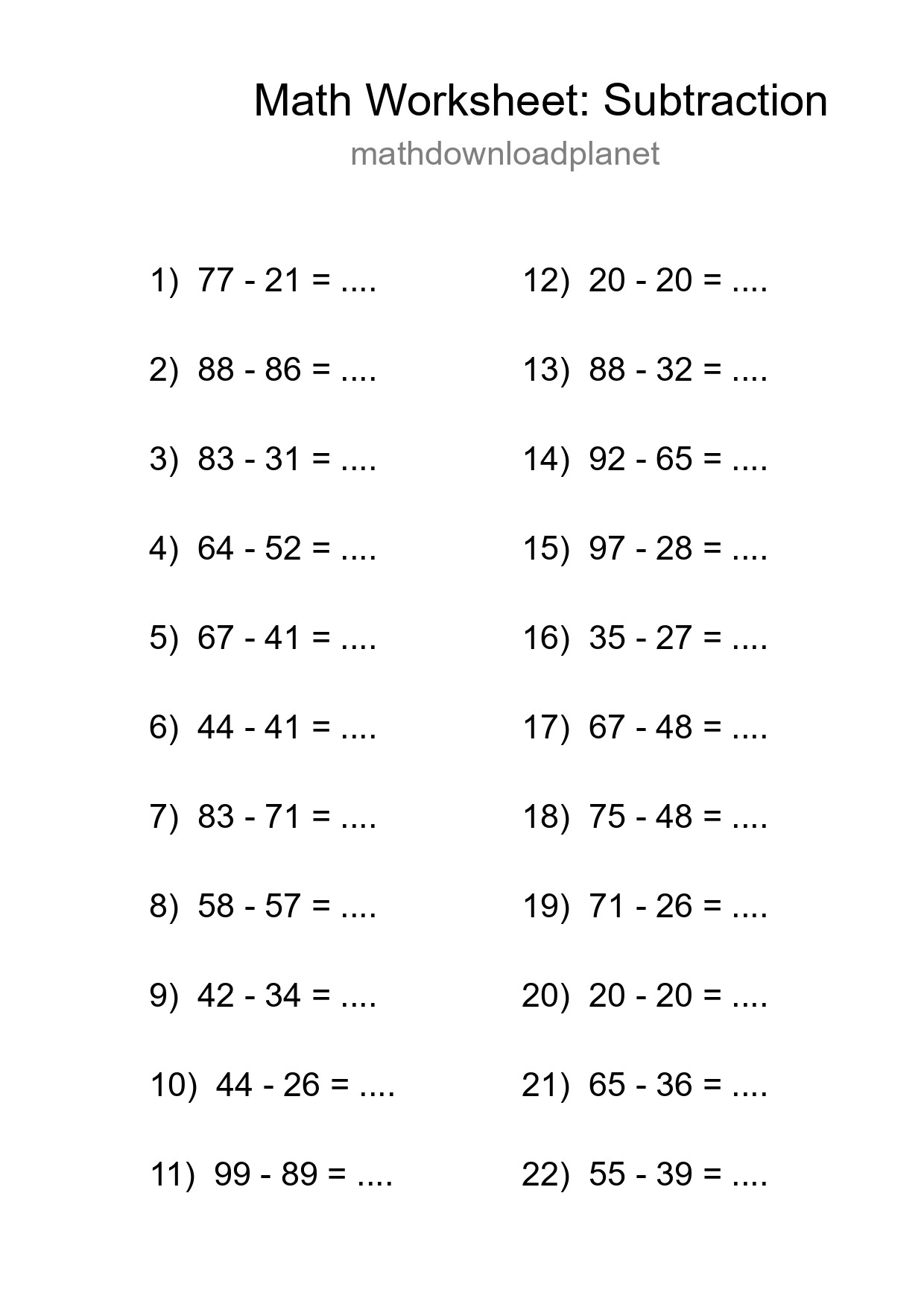 Free 22 Subtraction Math Worksheet For Grade 3 With Answers - Part 8