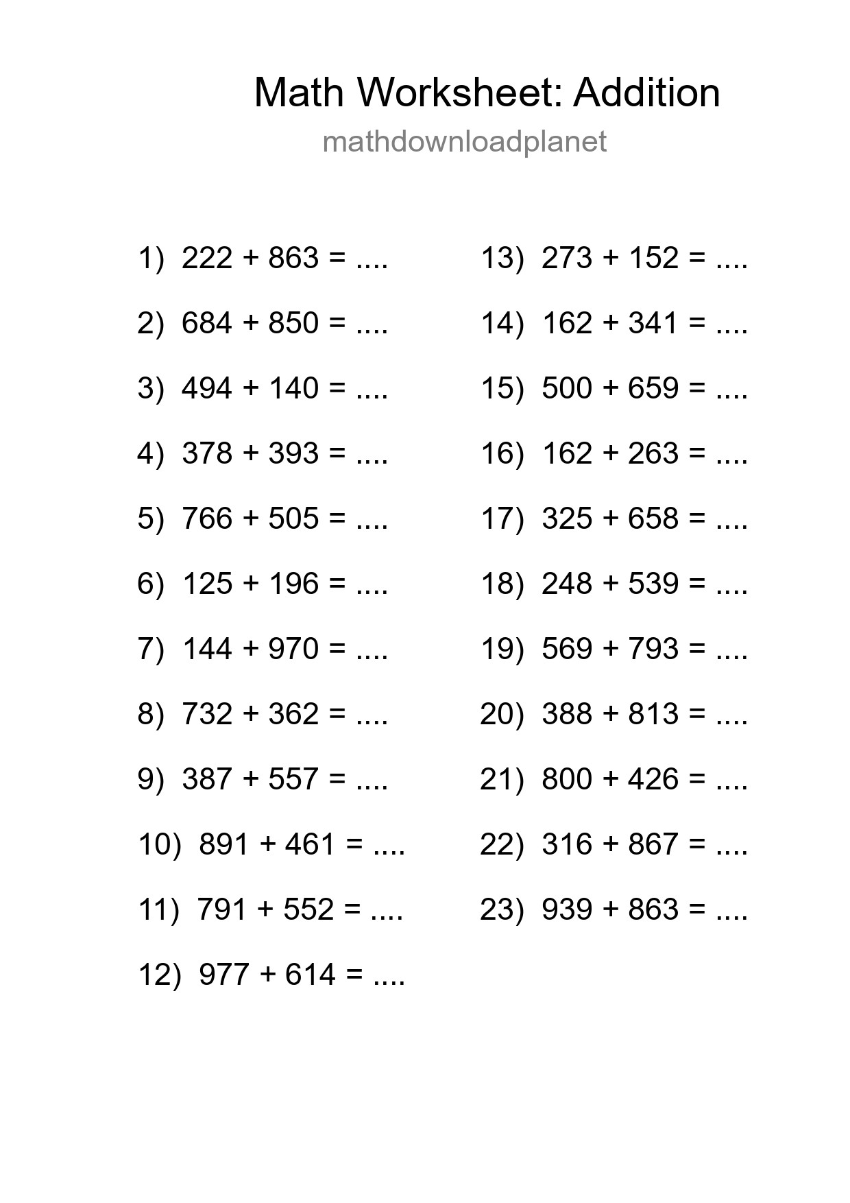 Free 23 Addition Math Worksheet For Grade 5 With Answers - Part 133