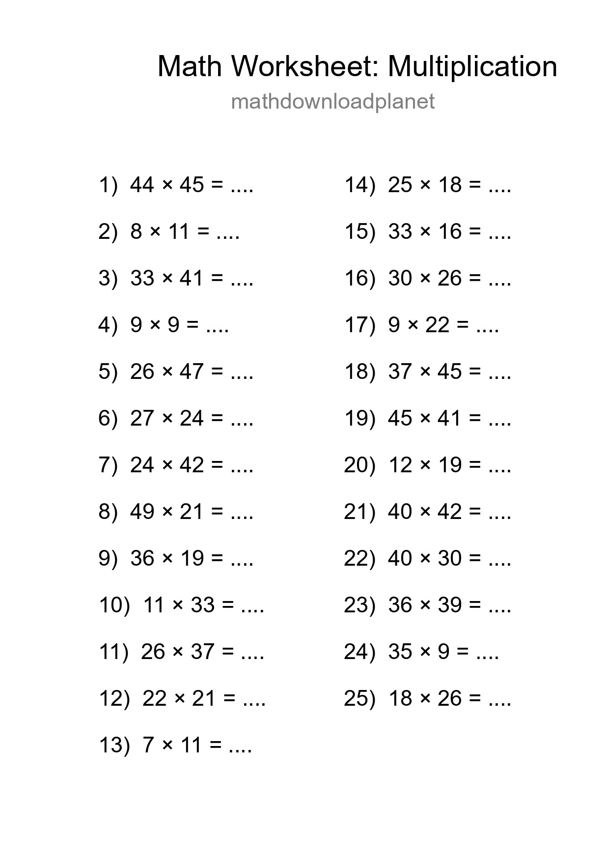 Free 25 Multiplication Math Worksheet For Grade 2 With Answers - Part 128