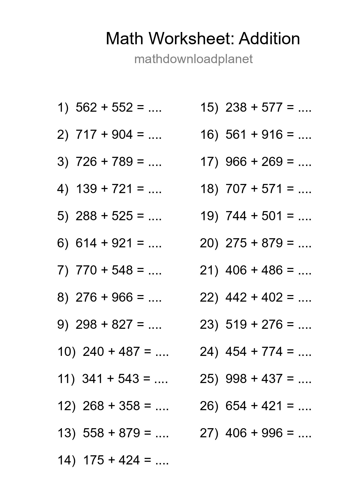 Free 27 Addition Math Worksheet For Grade 5 - Part 155