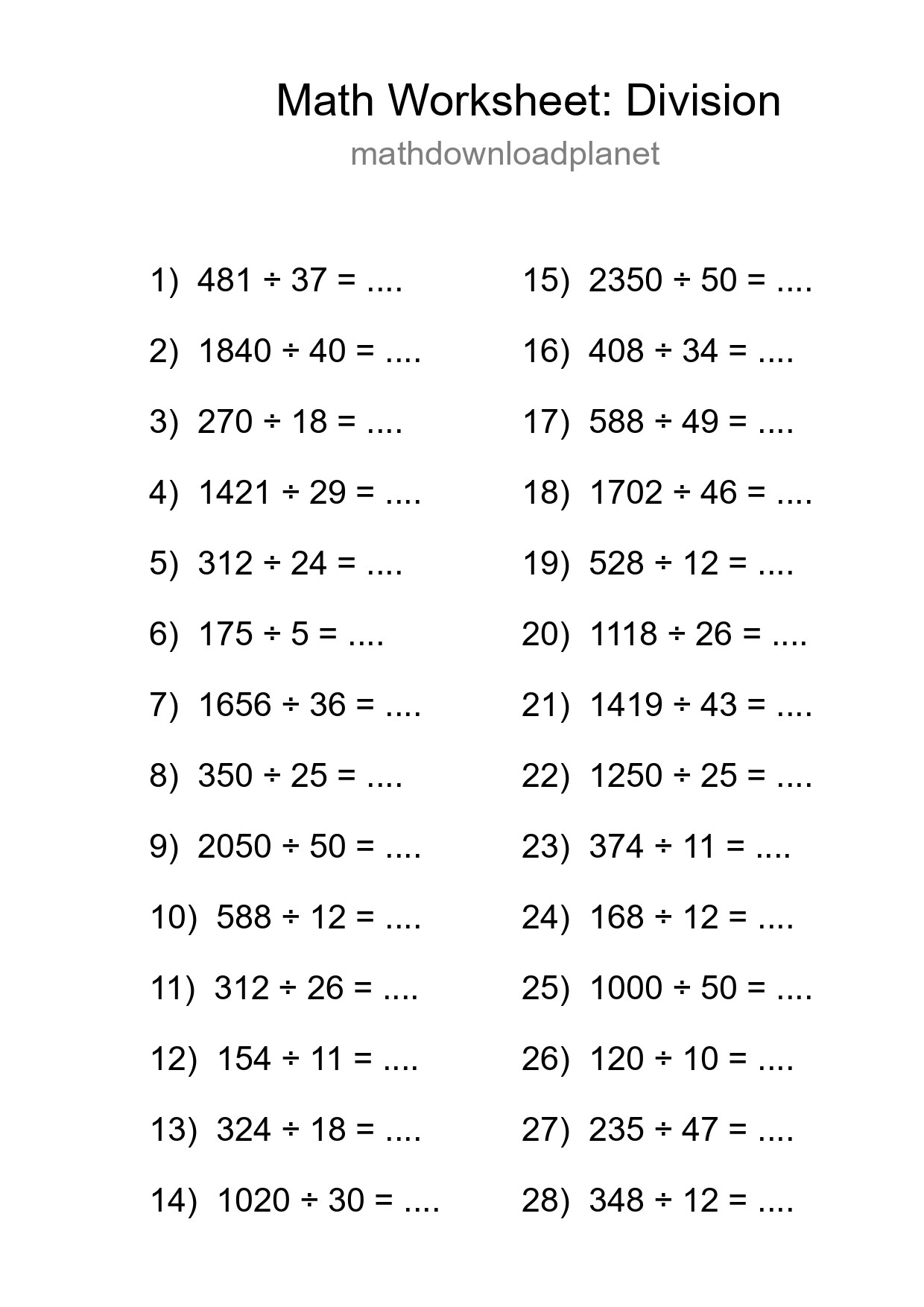 Free 28 Division Math Worksheet For Grade 2 - Part 136