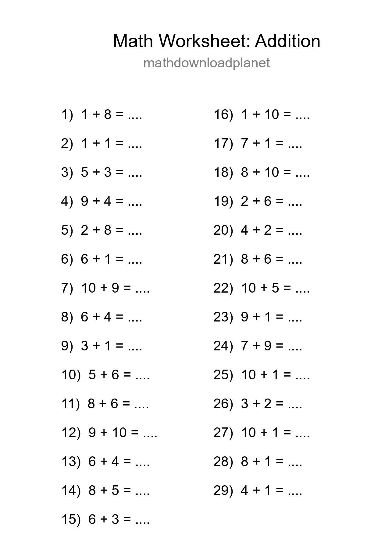 Free 29 Addition Math Worksheet For Grade 1 With Answers - Part 166
