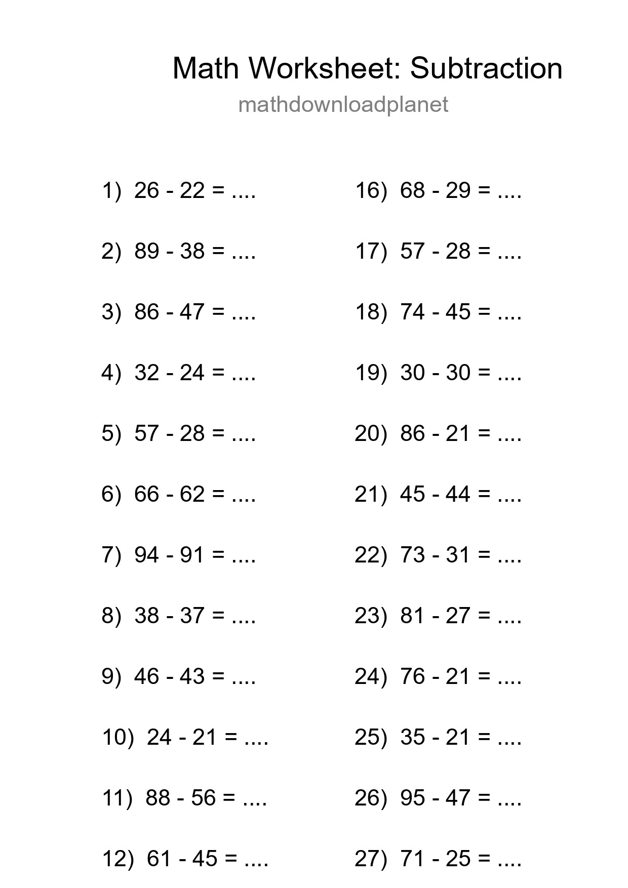 Free 29 Subtraction Math Worksheet For Grade 3 - Part 173