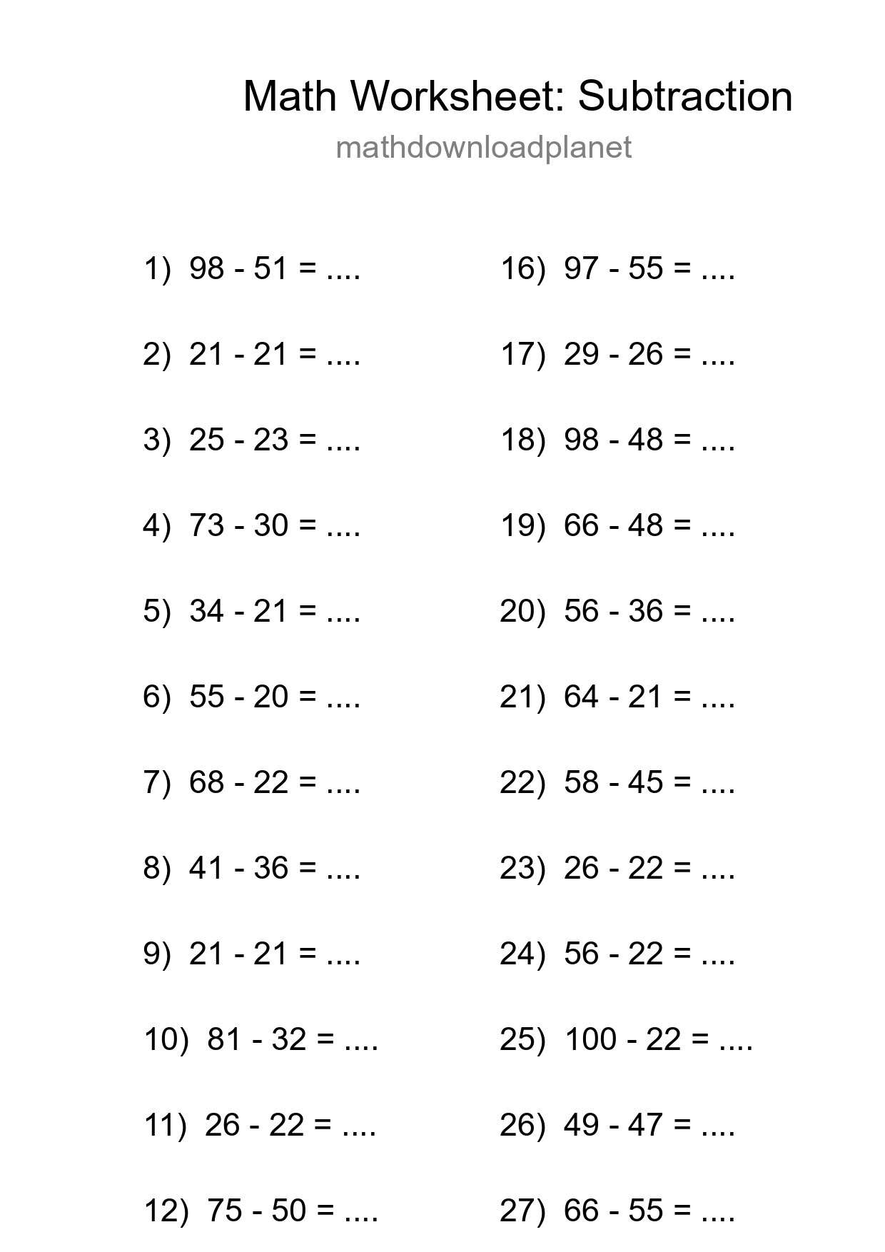 Free 29 Subtraction Math Worksheet For Grade 3 - Part 74