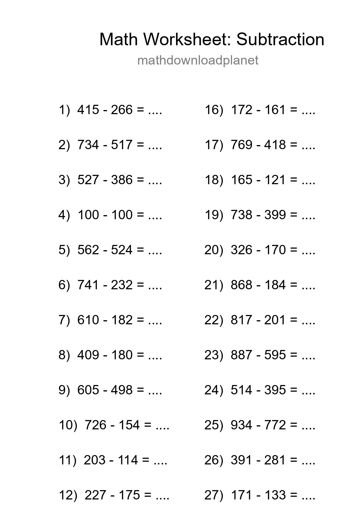 Free 30 Subtraction Math Worksheet For Grade 5 With Answers - Part 228