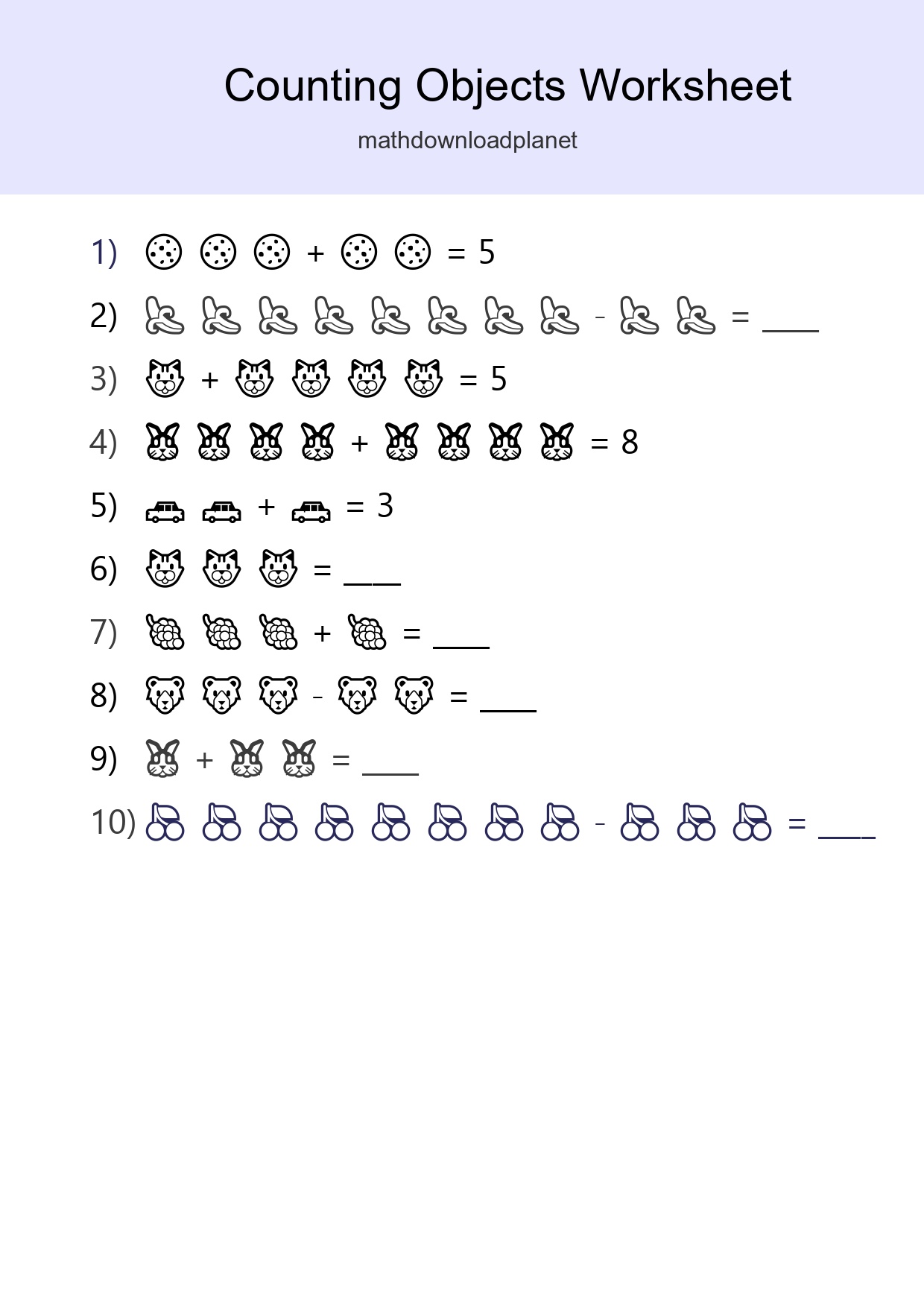 Free Counting Objects Worksheet For Kindergarten - Part 3