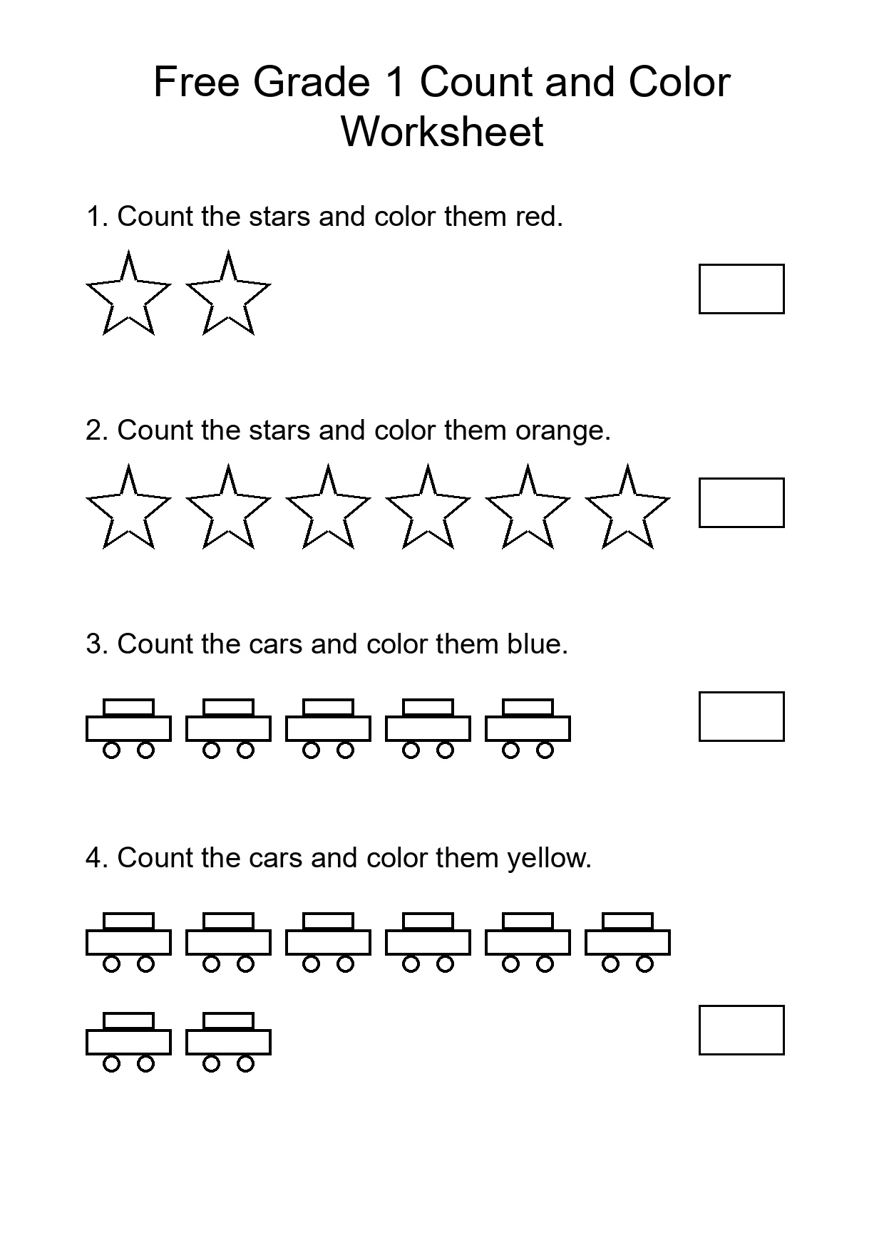 Free Grade 1 Count and Color Worksheet