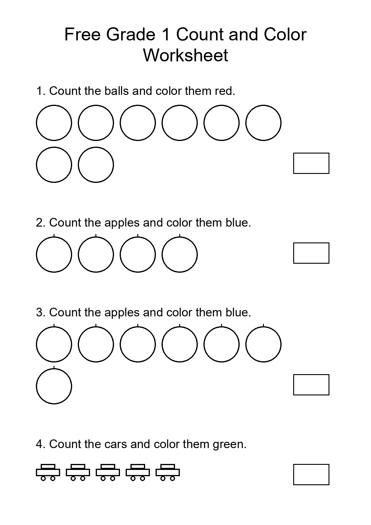 Free Grade 1 Count and Color Worksheet
