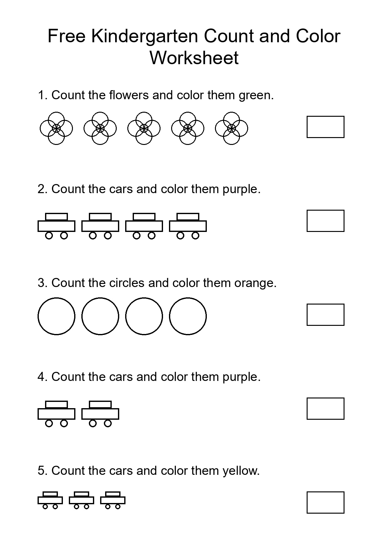 Free Kindergarten Count and Color Worksheet