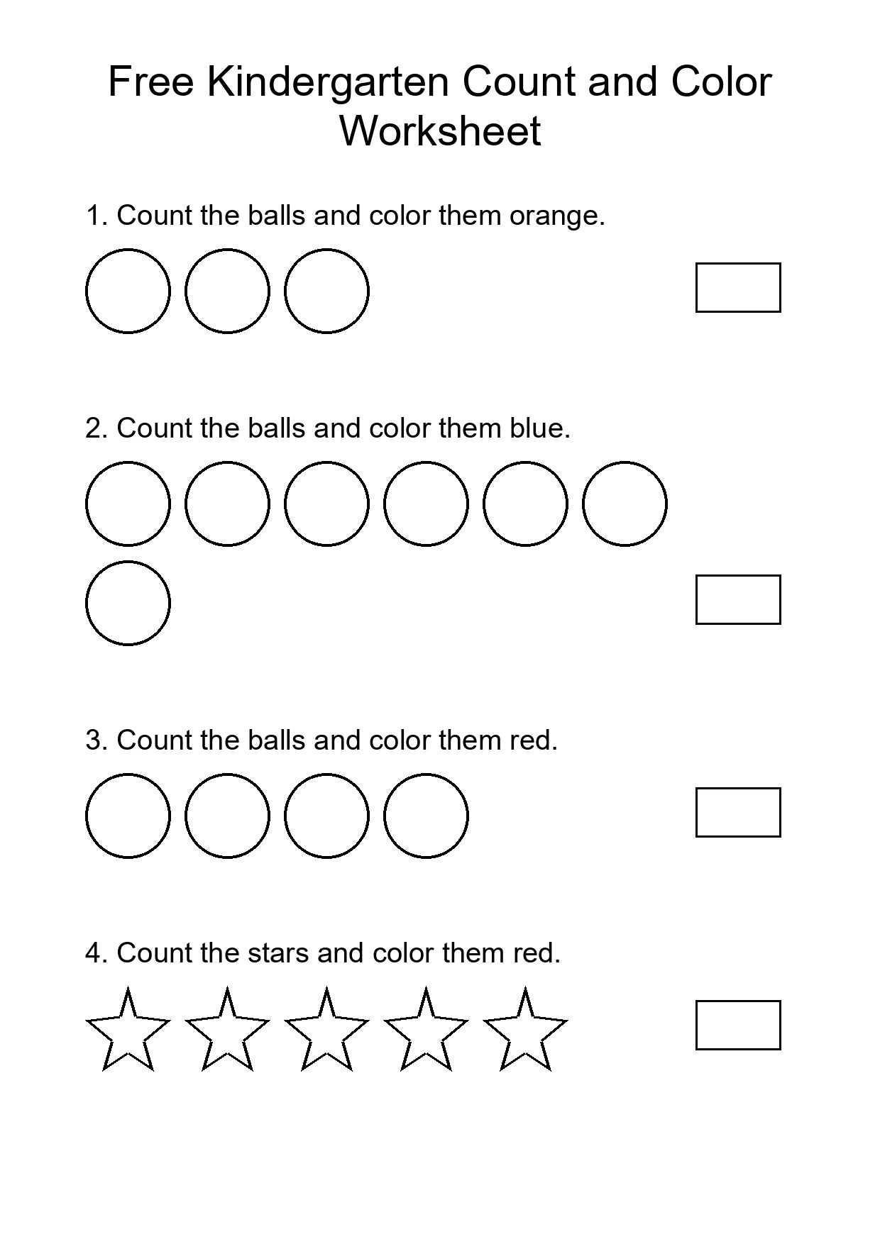 Free Kindergarten Count and Color Worksheet