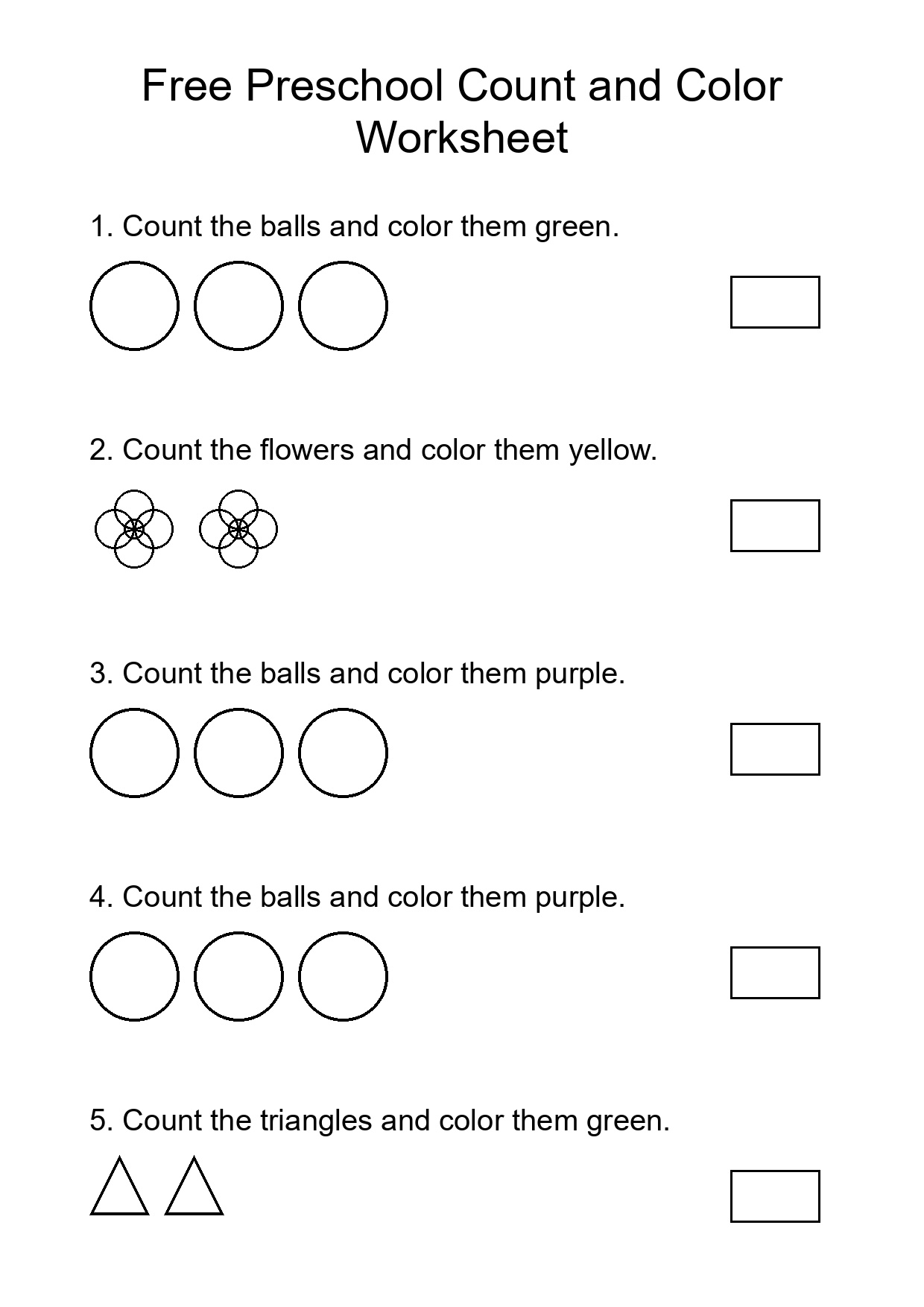 Free Preschool Count and Color Worksheet