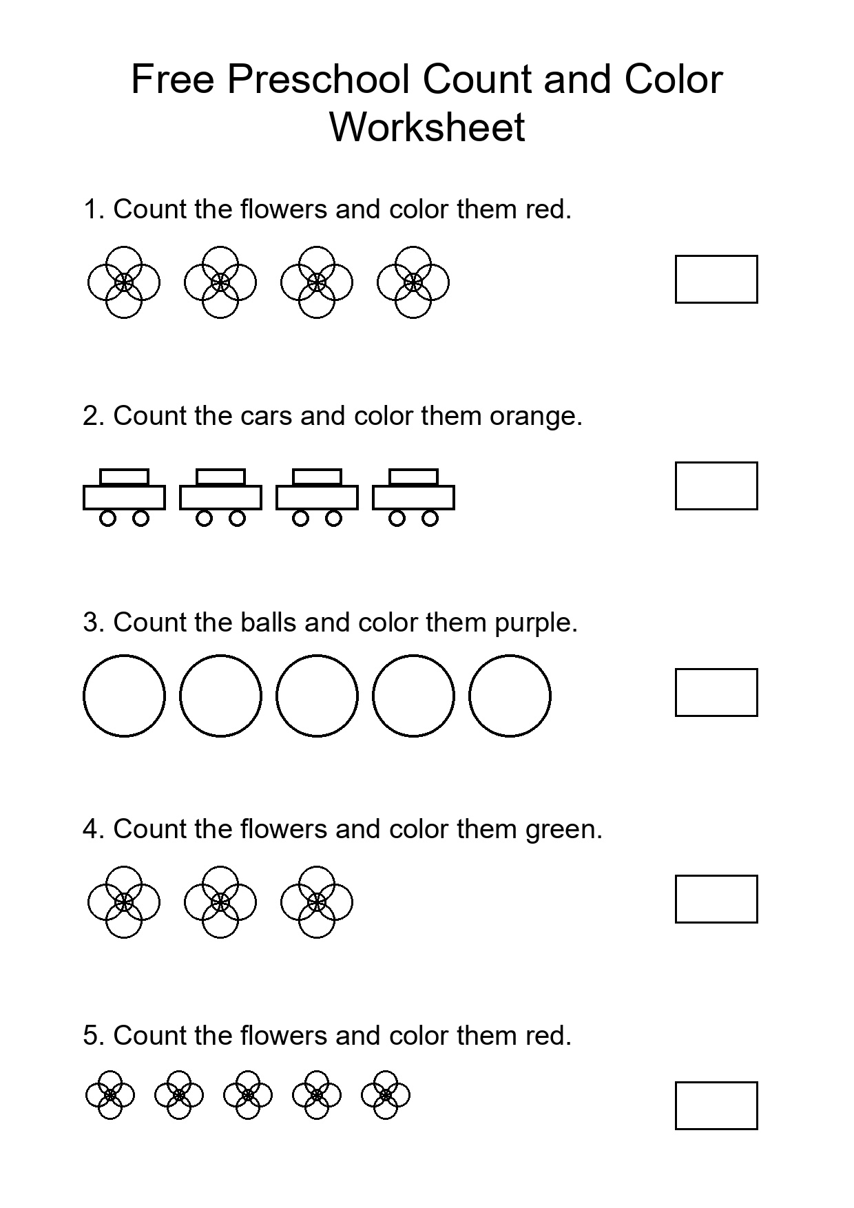 Free Preschool Count and Color Worksheet