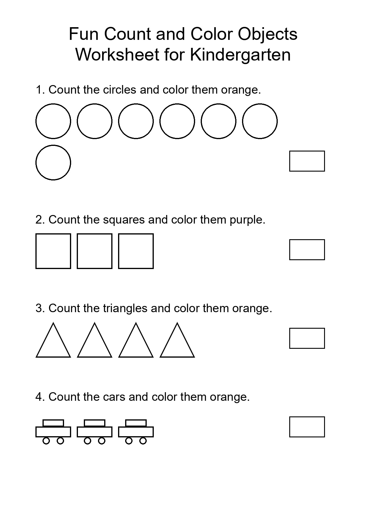 Fun Count and Color Objects Worksheet for Kindergarten