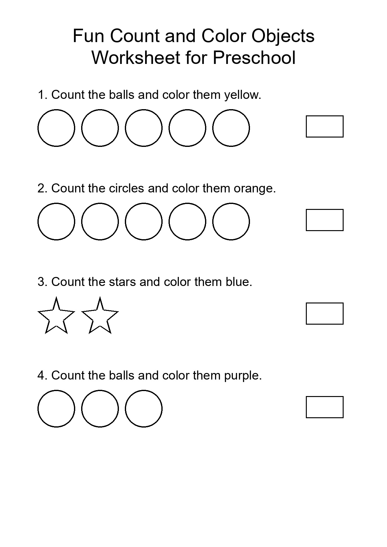 Fun Count and Color Objects Worksheet for Preschool