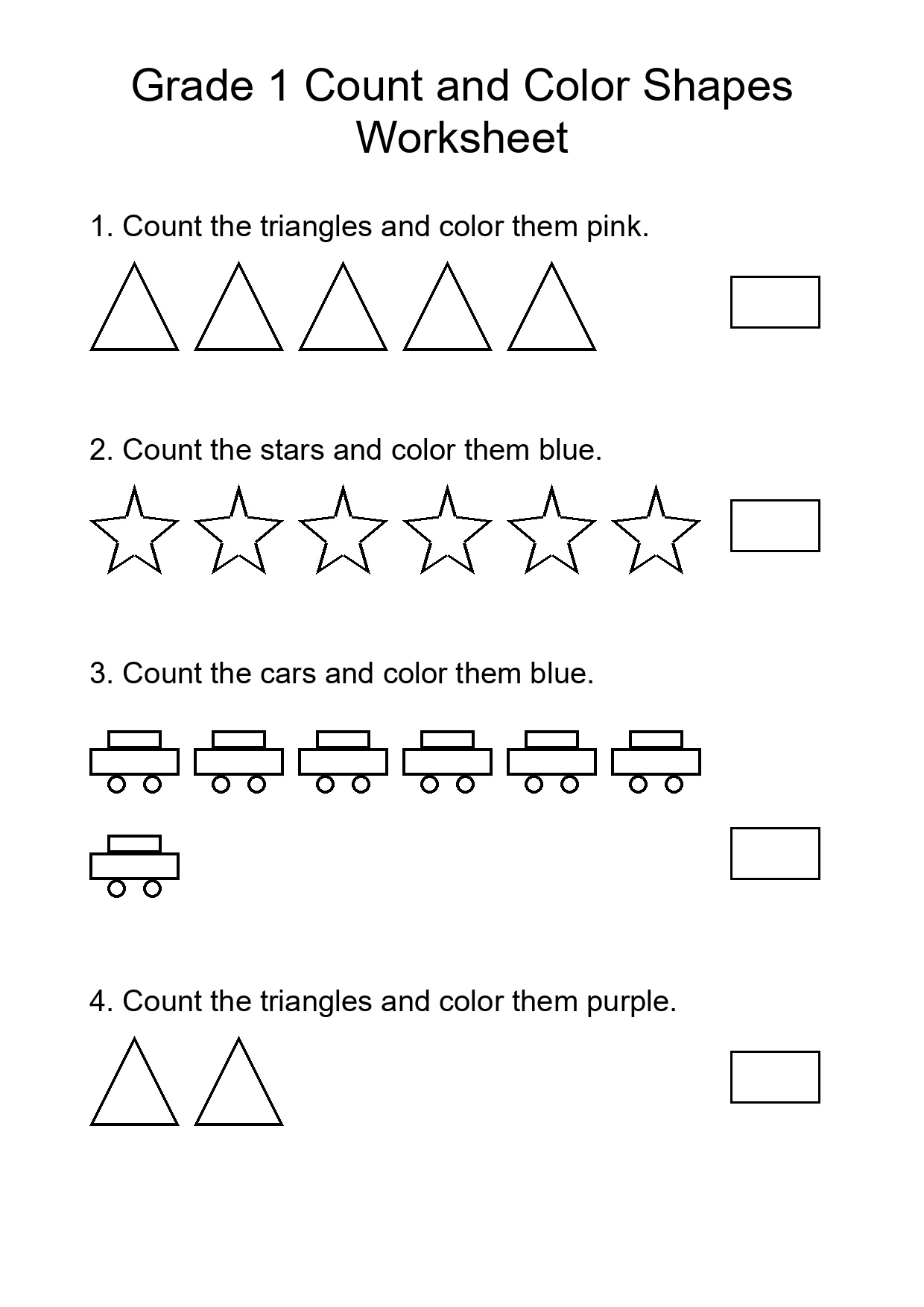Grade 1 Count and Color Shapes Worksheet