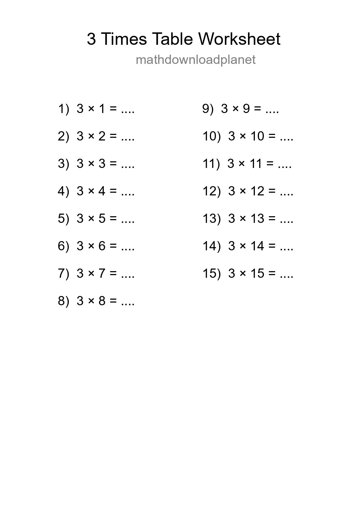 Grade 2 Multiplication Table 3 Practice - Part 174