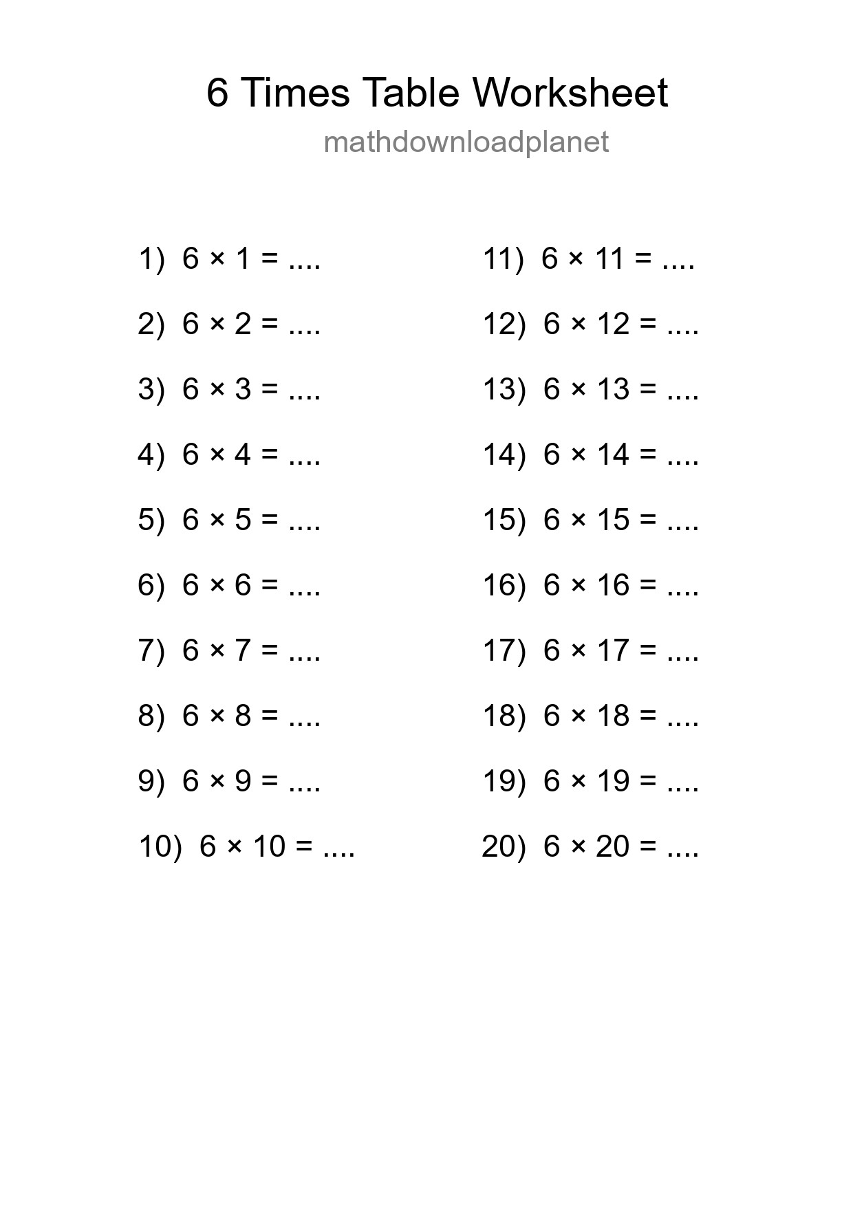 Grade 3 Multiplication Table 6 Practice - Part 31